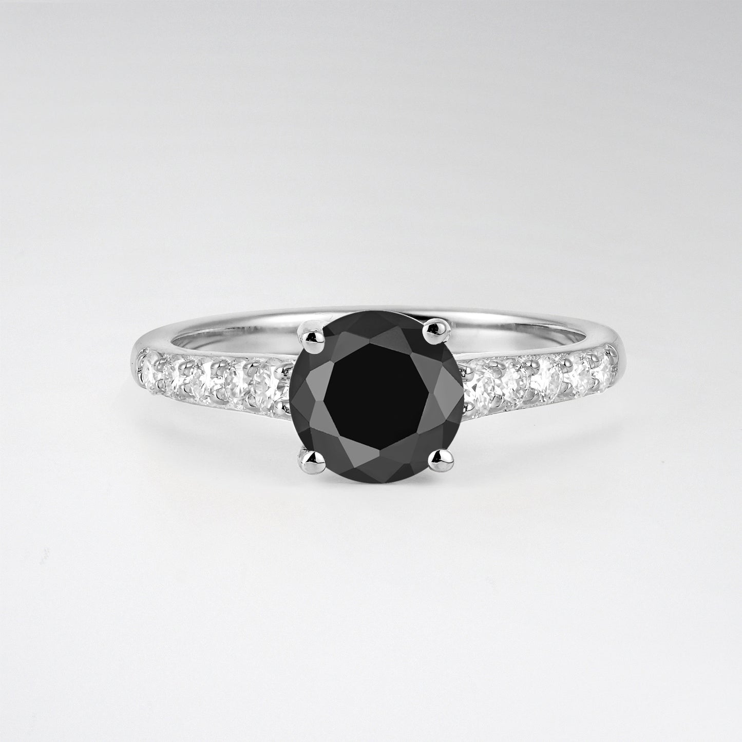 Classic Round Cut Black Onyx Pavé Engagement Ring - Additional view