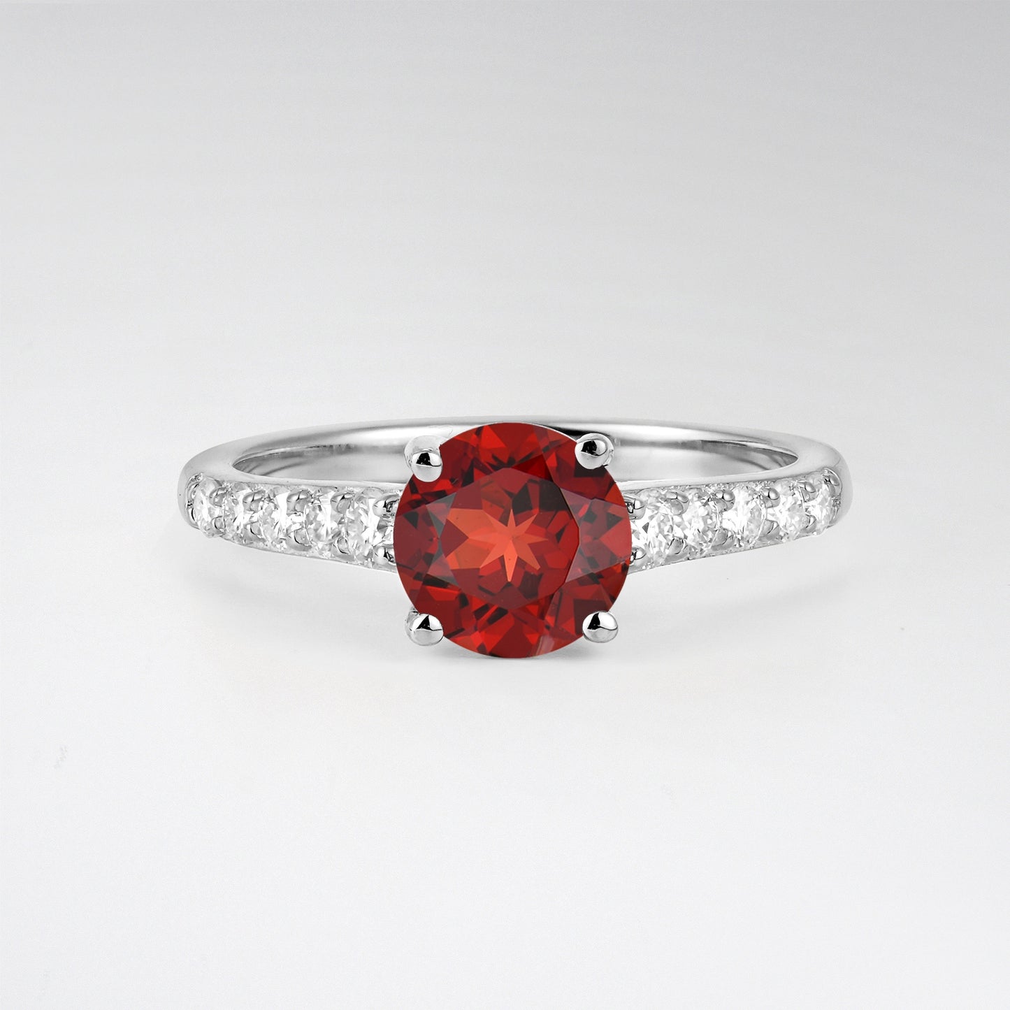 Classic Round Cut Garnet Pavé Engagement Ring - Additional view