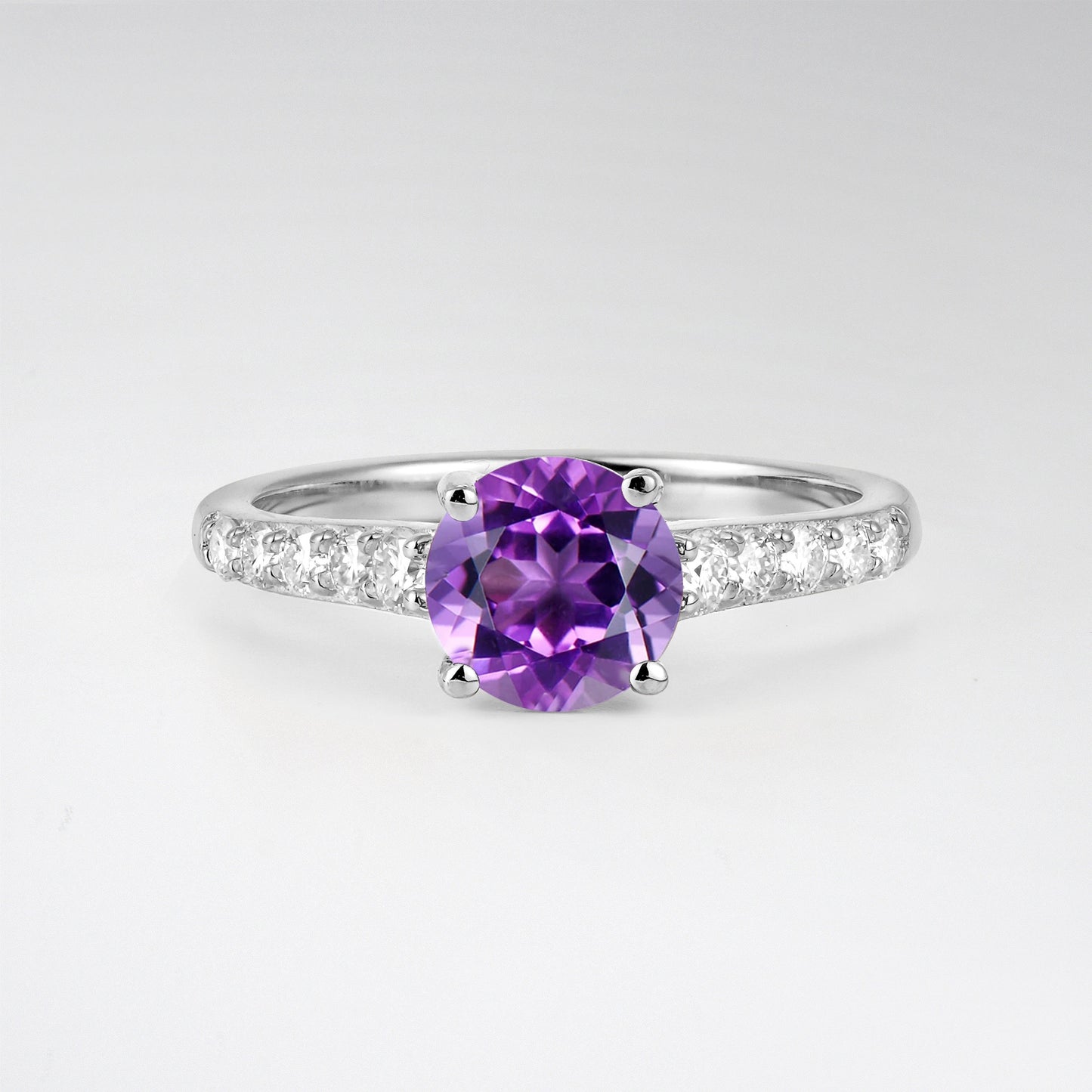 Classic Round Cut Amethyst Pavé Engagement Ring - Additional view
