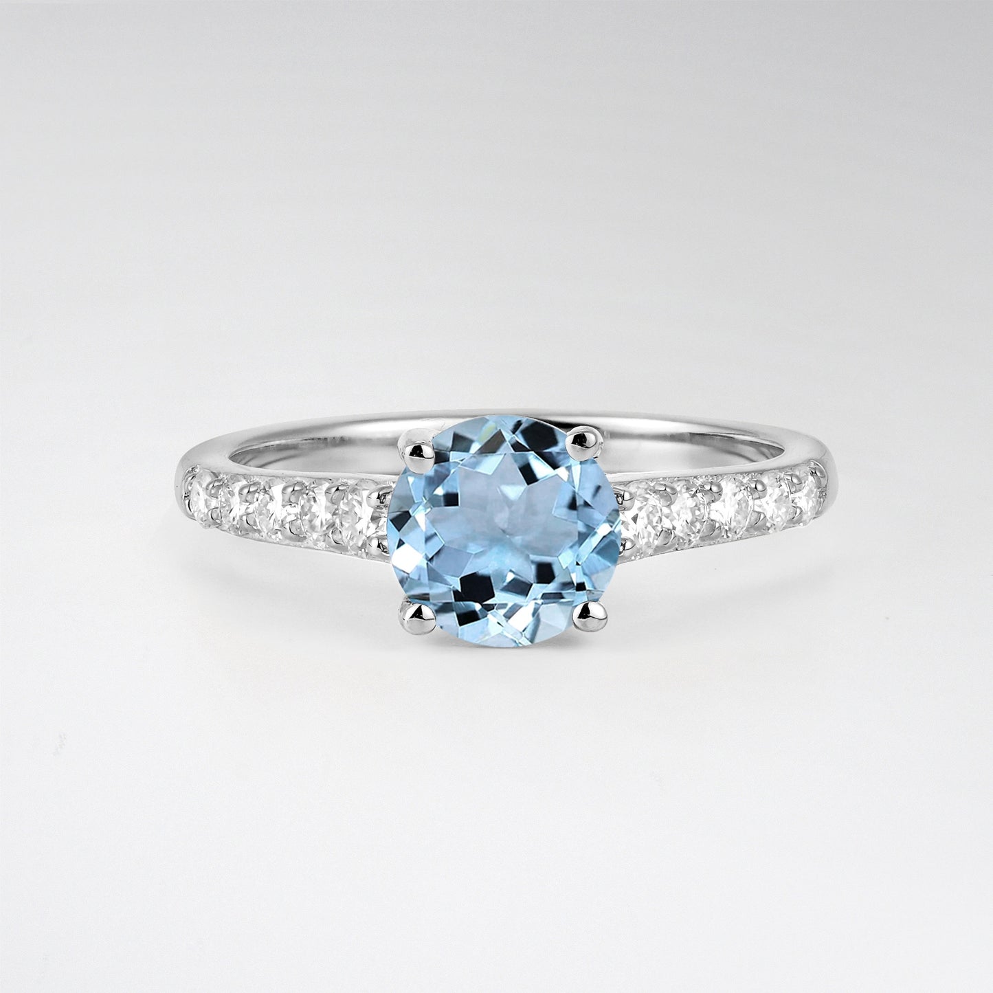 Classic Round Cut Aquamarine Pavé Engagement Ring - Additional view