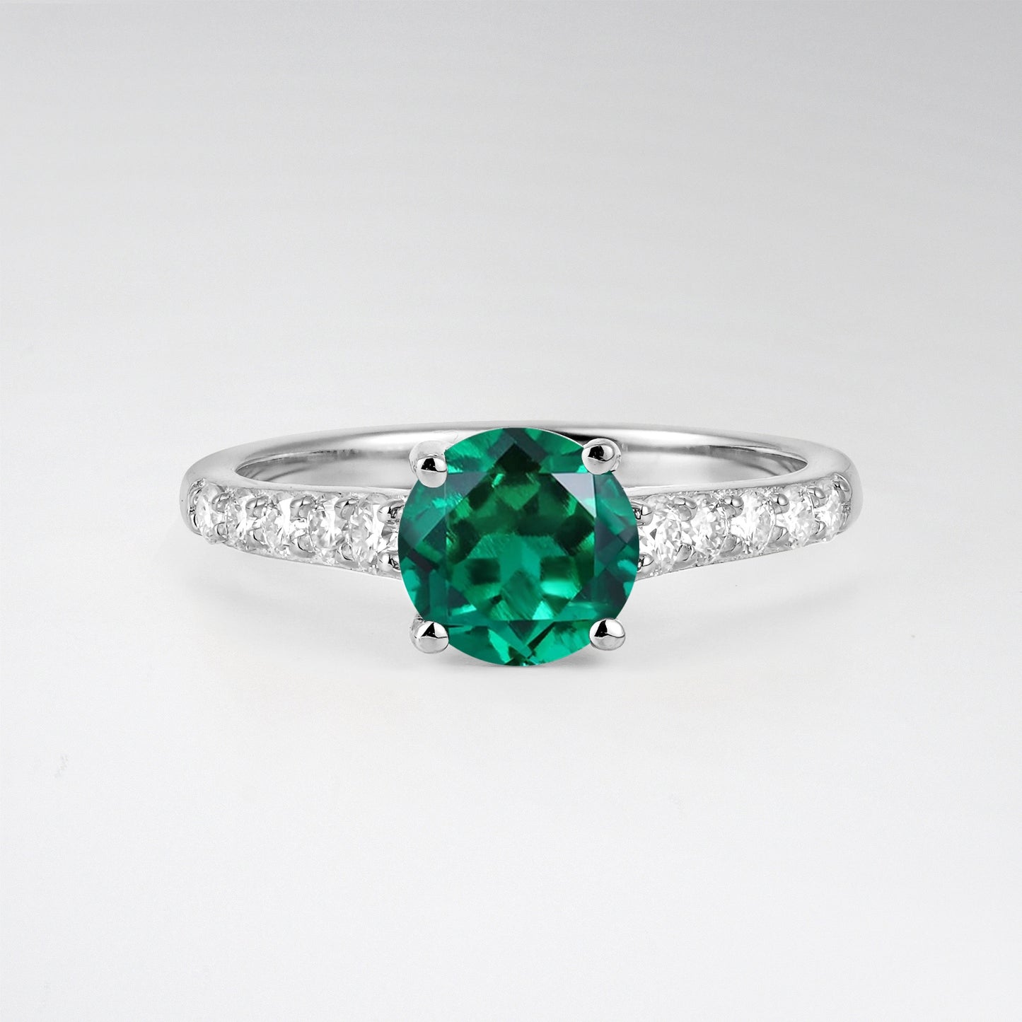 Classic Round Cut Emerald Pavé Engagement Ring - Additional view