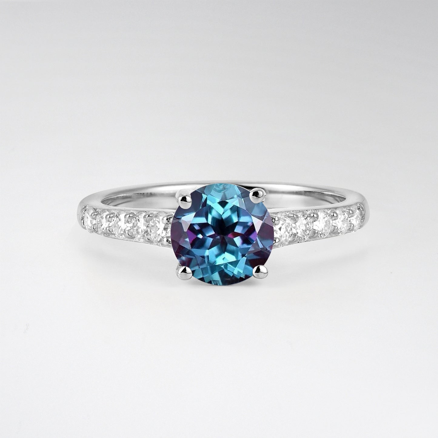 Classic Round Cut Alexandrite Pavé Engagement Ring - Additional view