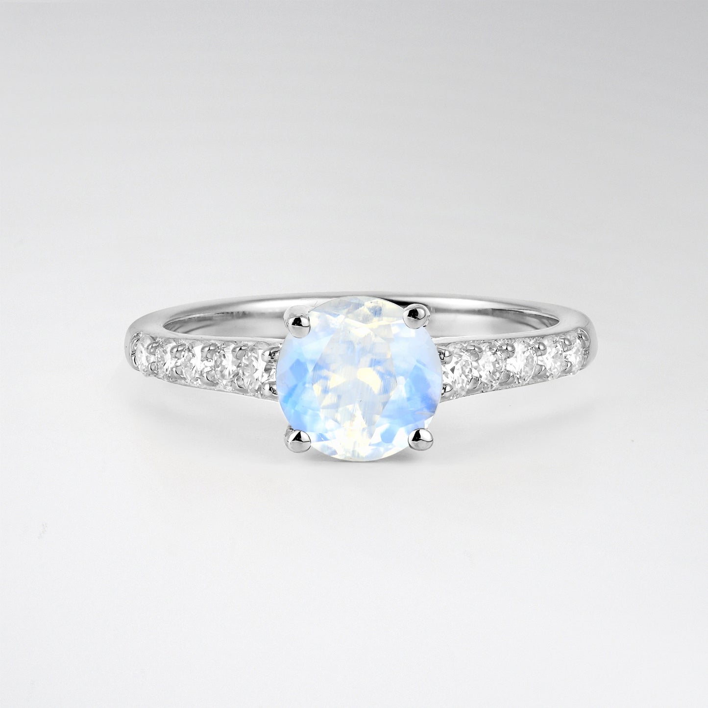 Classic Round Cut Moonstone Pavé Engagement Ring - Additional view