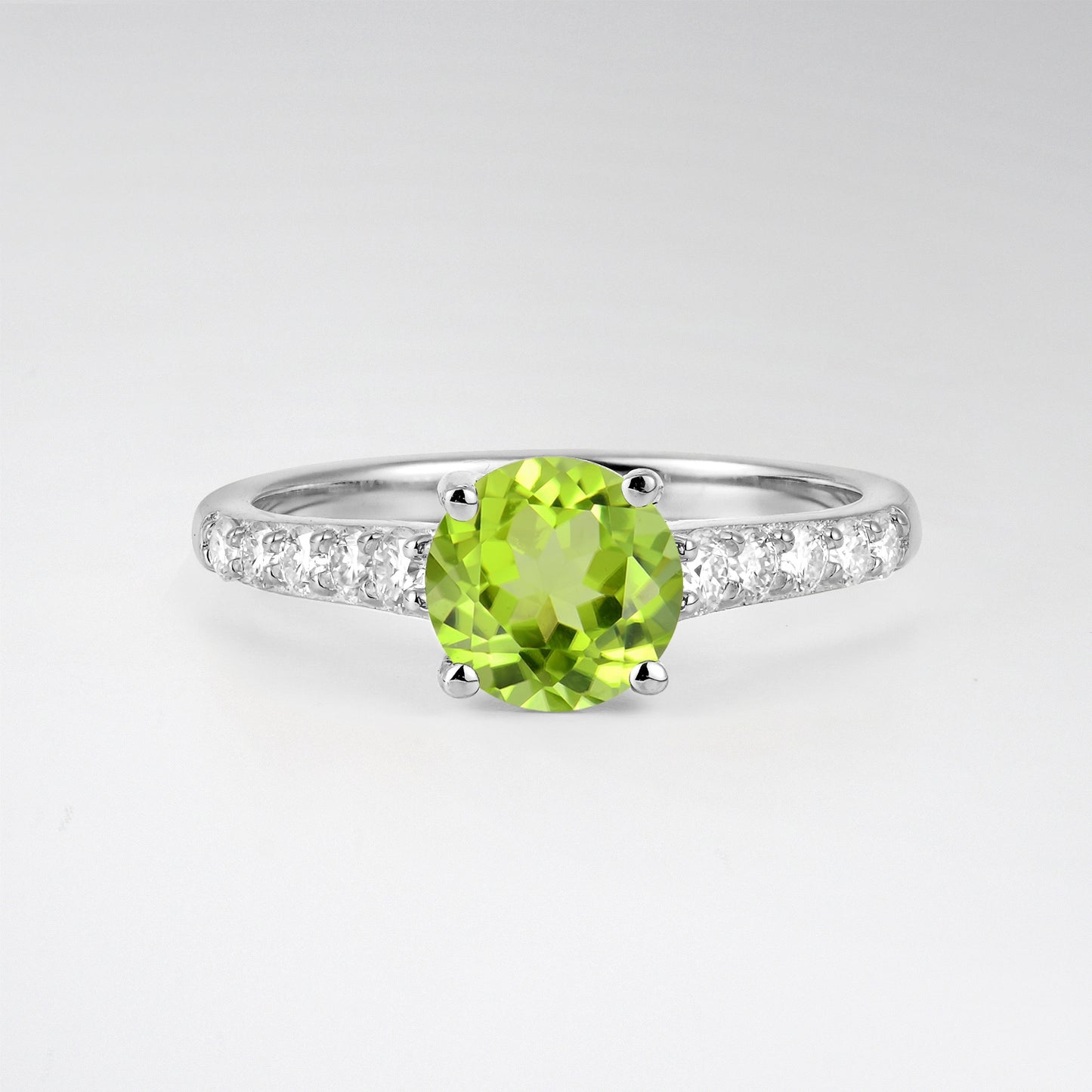 Classic Round Cut Peridot Pavé Engagement Ring - Additional view