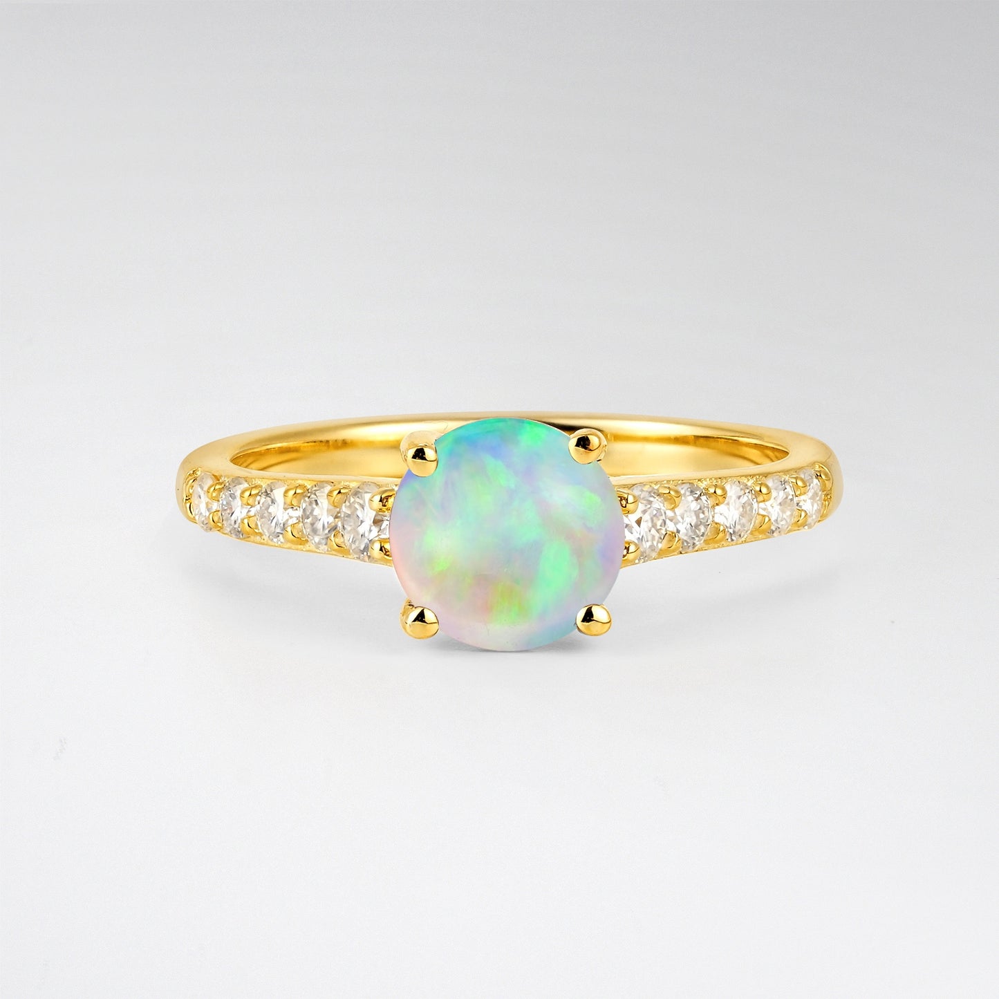 Classic Round Cut Opal Pavé Engagement Ring - Additional view