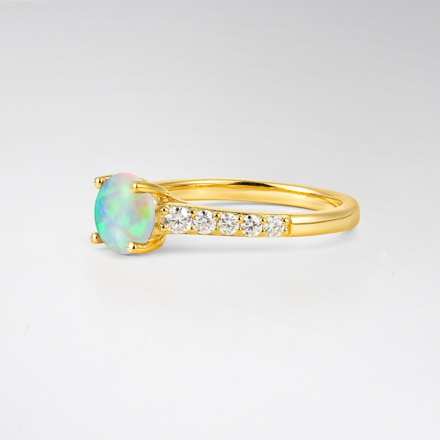Classic Round Cut Opal Pavé Engagement Ring - Additional view