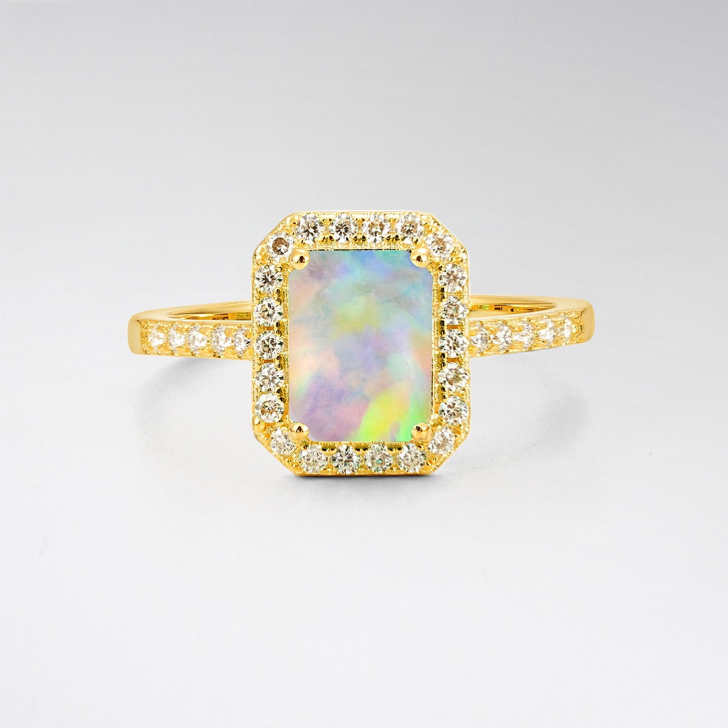Vintage Emerald Cut Opal Halo Engagement Ring - Additional view
