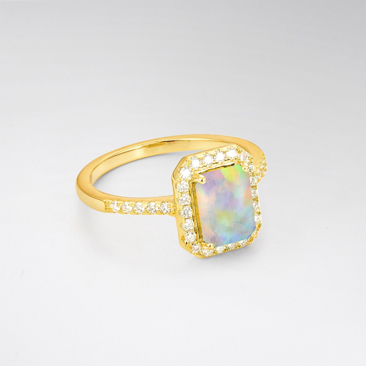 Vintage Emerald Cut Opal Halo Engagement Ring - Additional view