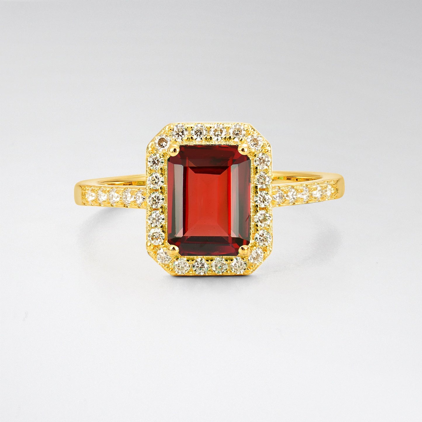 Vintage Emerald Cut Garnet Halo Engagement Ring - Additional view