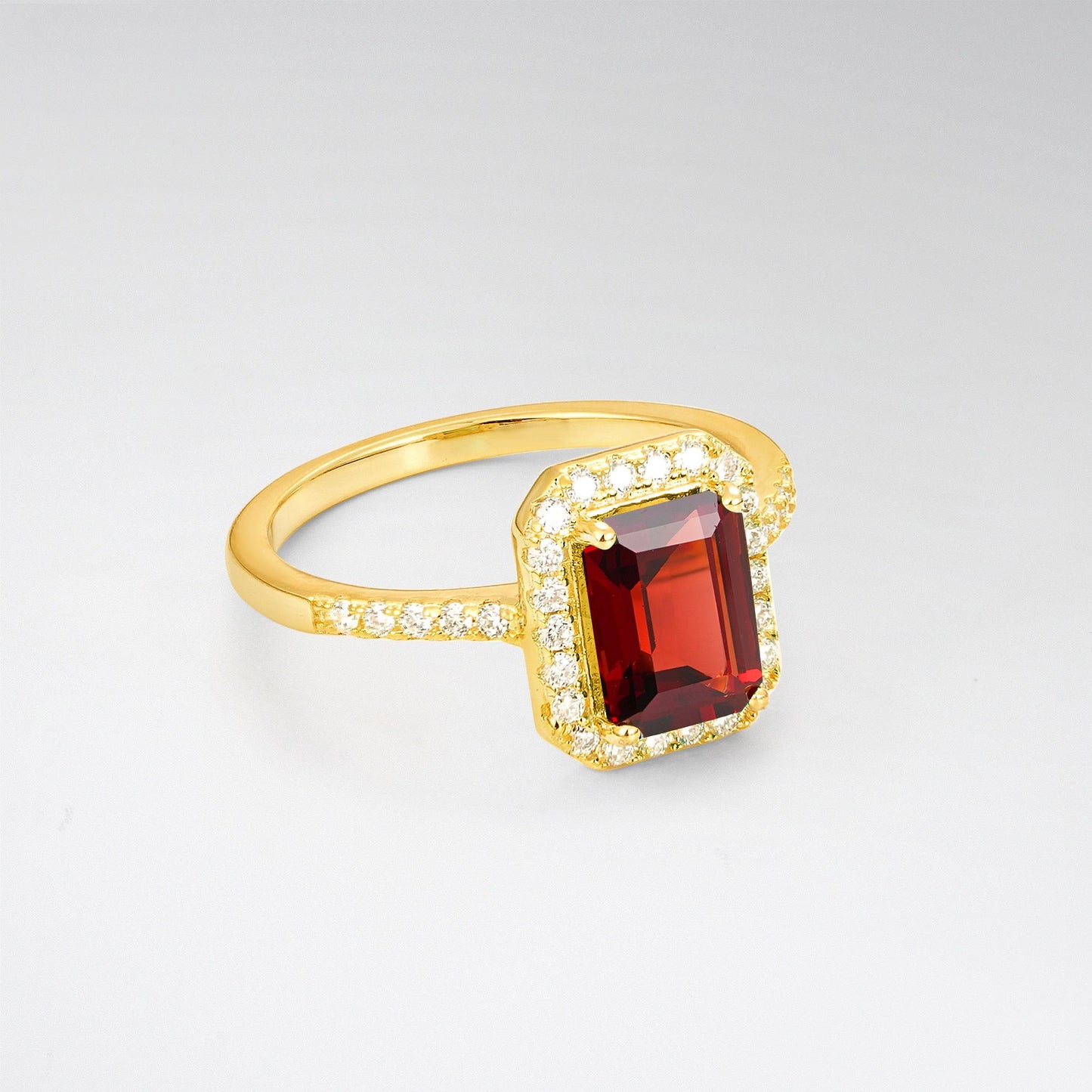 Vintage Emerald Cut Garnet Halo Engagement Ring - Additional view