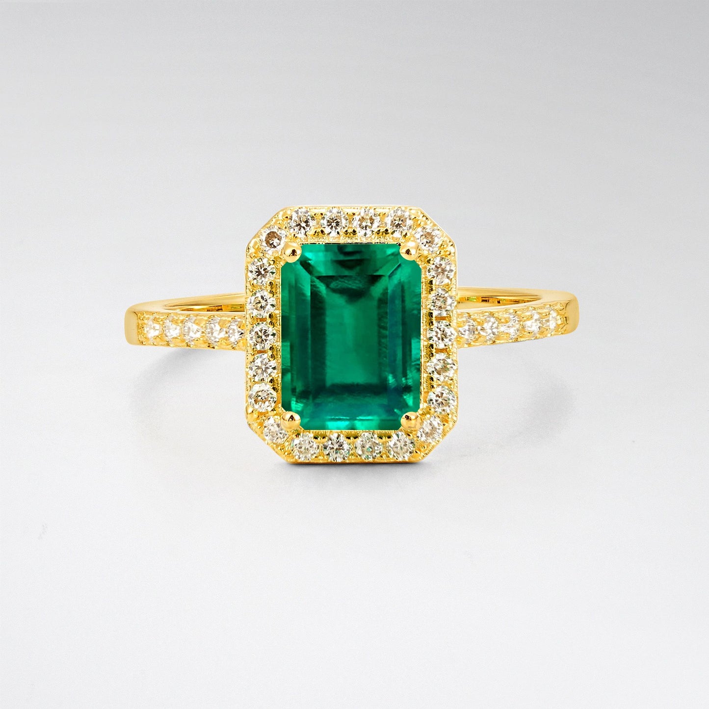 Vintage Emerald Cut Emerald Halo Engagement Ring - Additional view