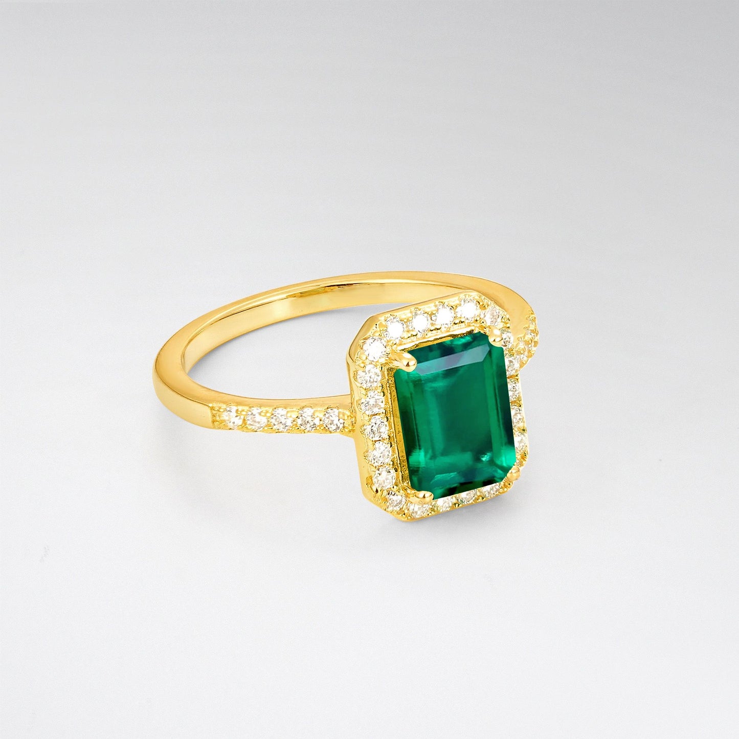 Vintage Emerald Cut Emerald Halo Engagement Ring - Additional view