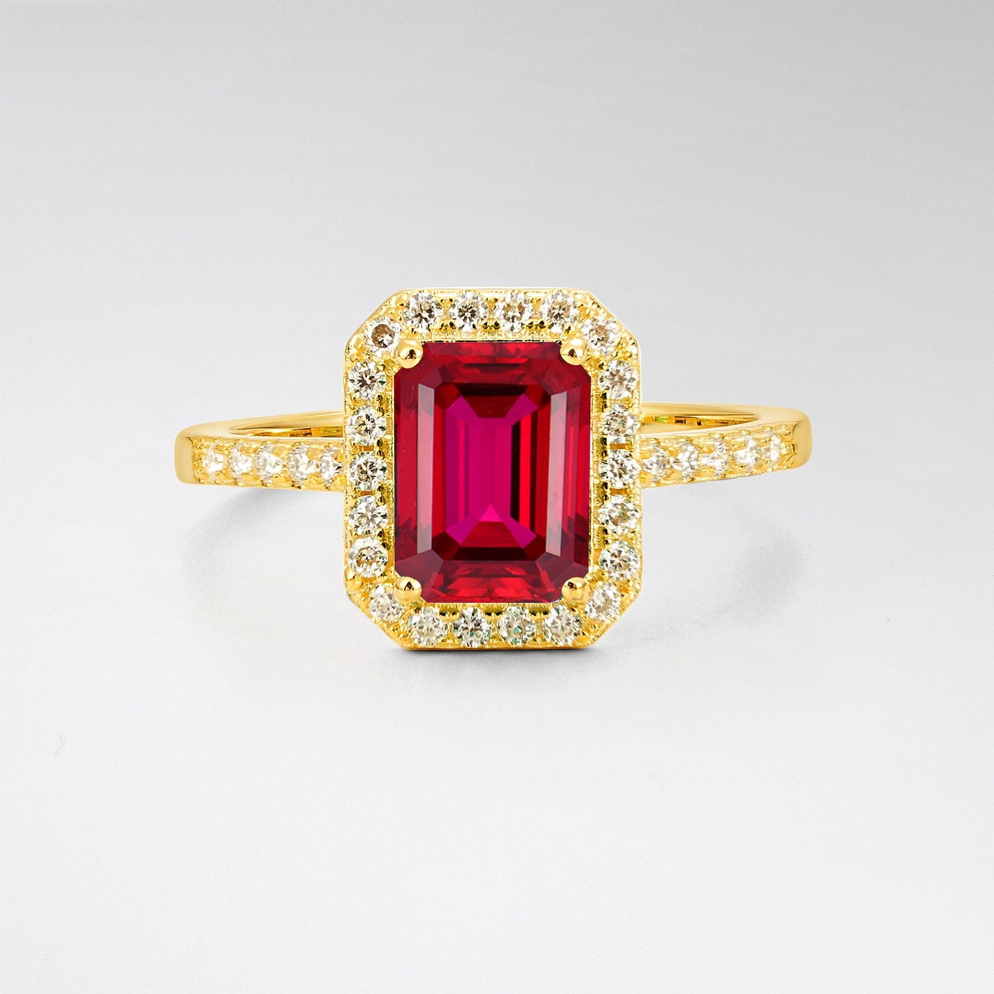 Vintage Emerald Cut Ruby Halo Engagement Ring - Additional view