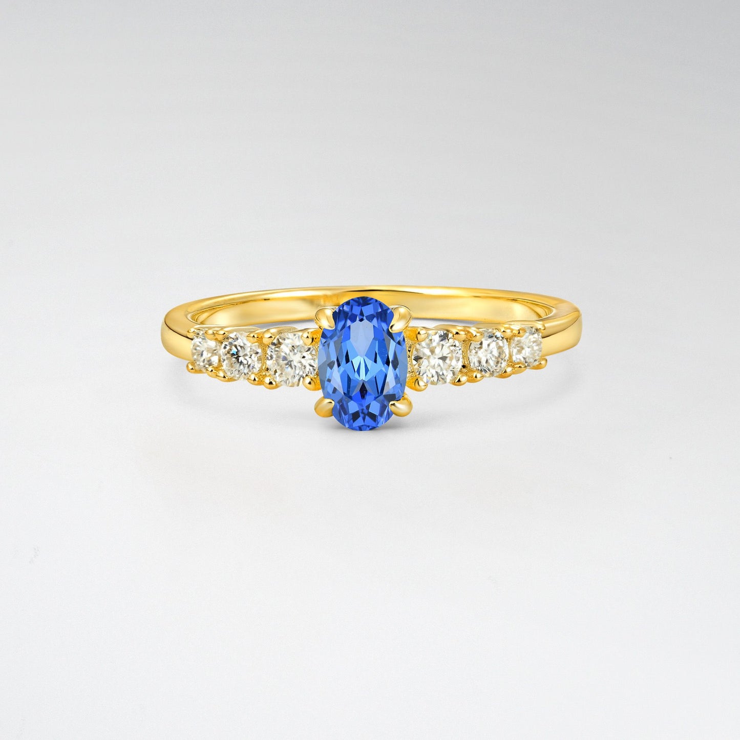Oval Cut Sapphire Side Stone Classic Engagement Ring - Additional view