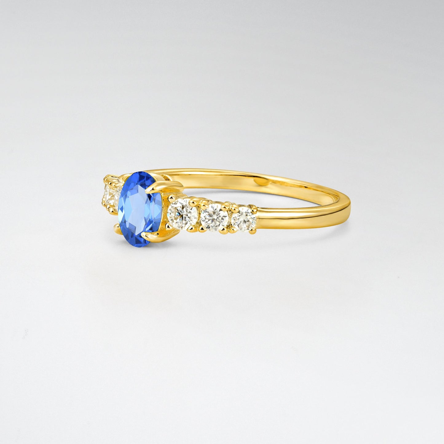 Oval Cut Sapphire Side Stone Classic Engagement Ring - Additional view