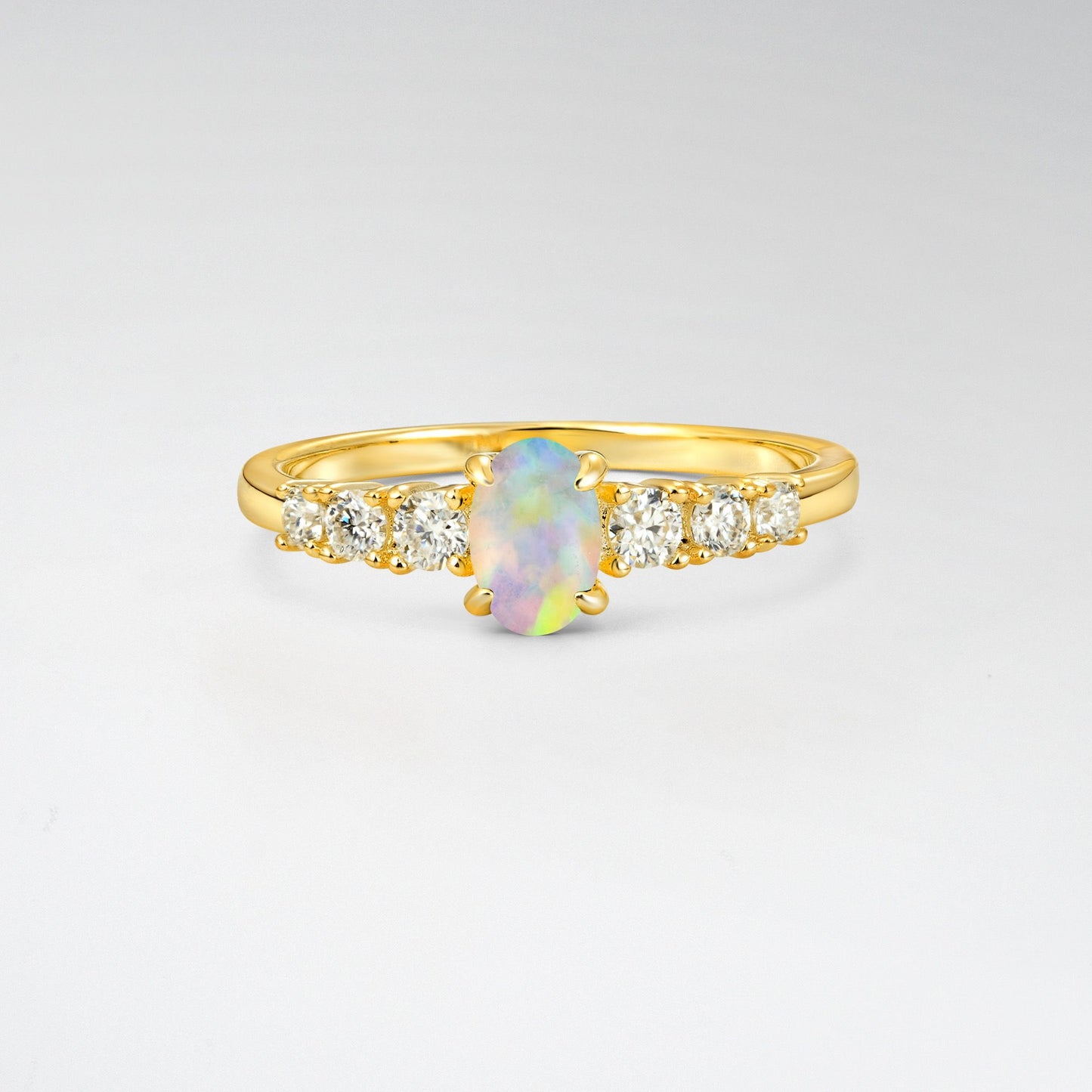 Oval Cut Opal Side Stone Classic Engagement Ring - Additional view