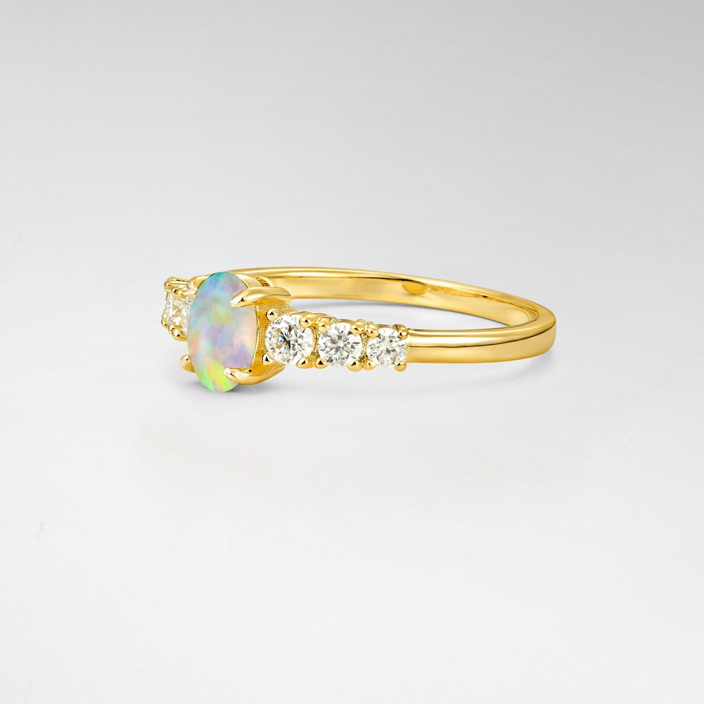 Oval Cut Opal Side Stone Classic Engagement Ring - Additional view