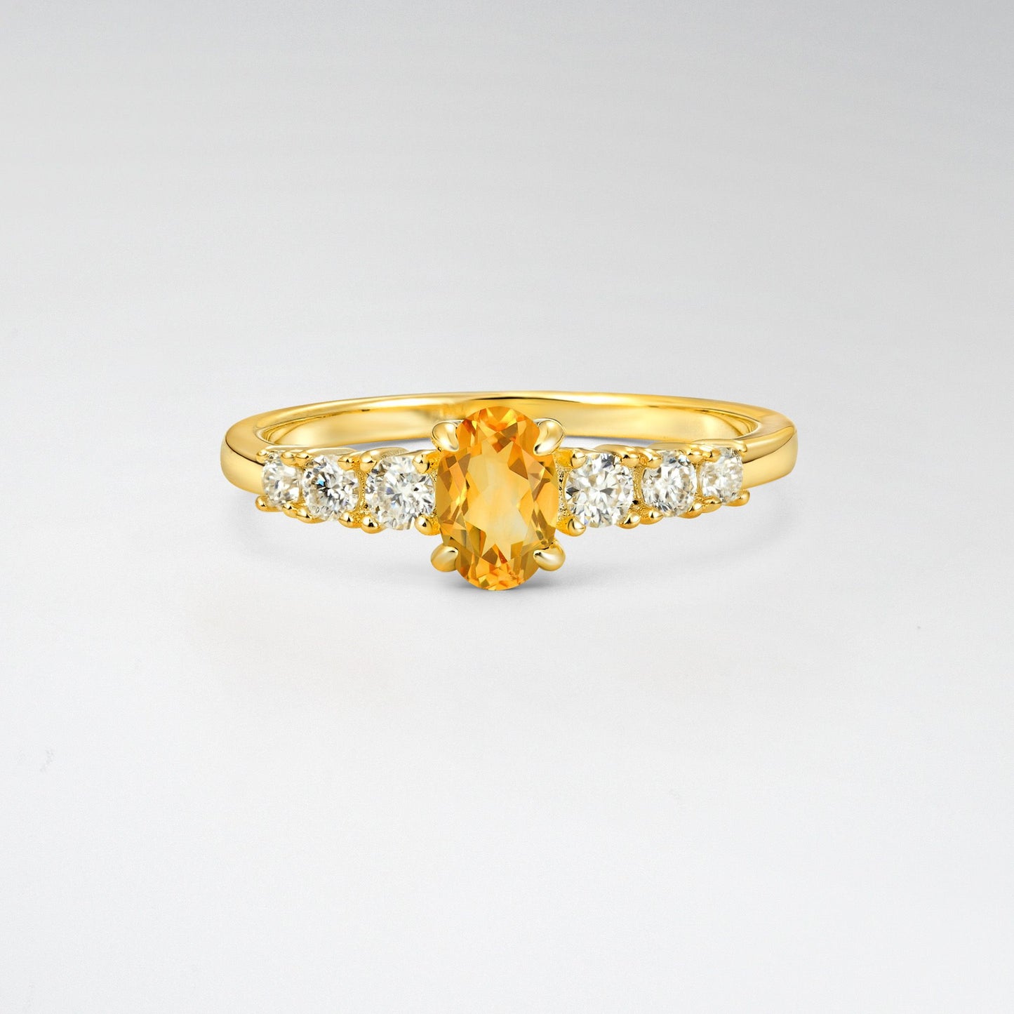 Oval Cut Citrine Side Stone Classic Engagement Ring - Additional view