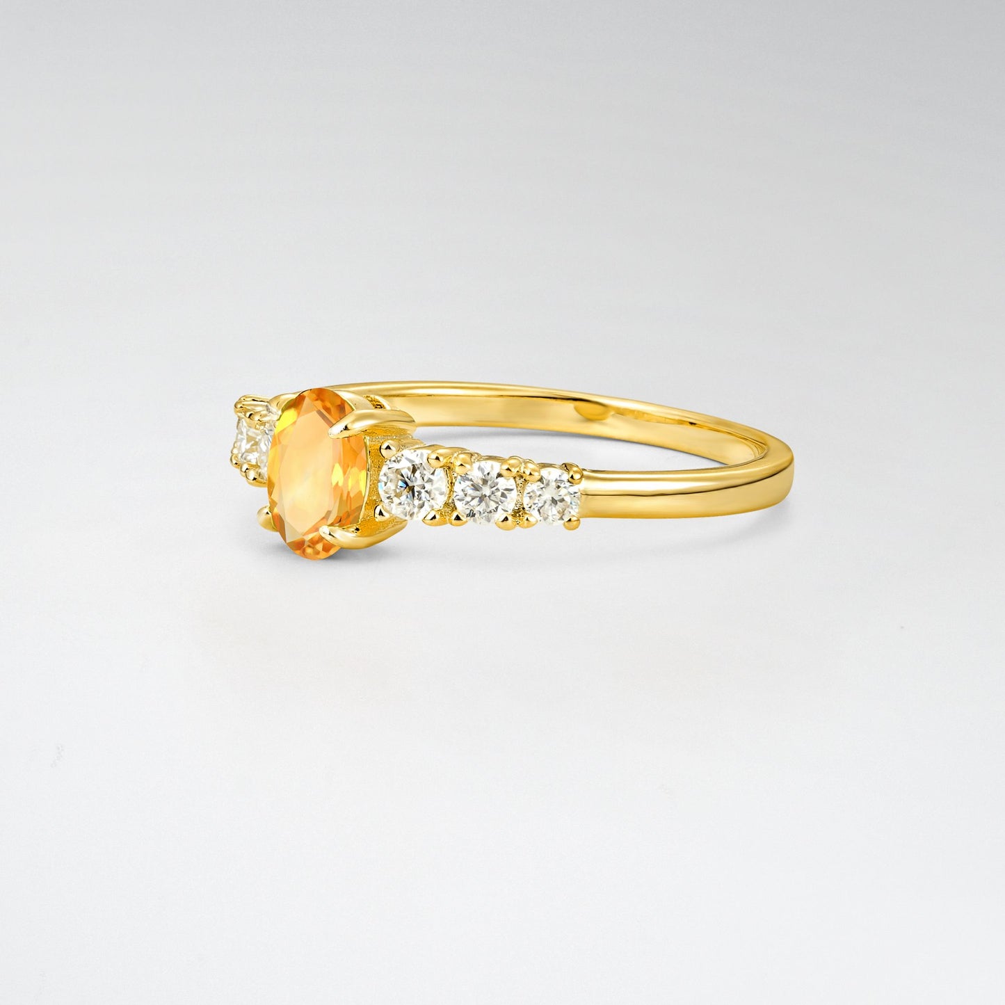 Oval Cut Citrine Side Stone Classic Engagement Ring - Additional view