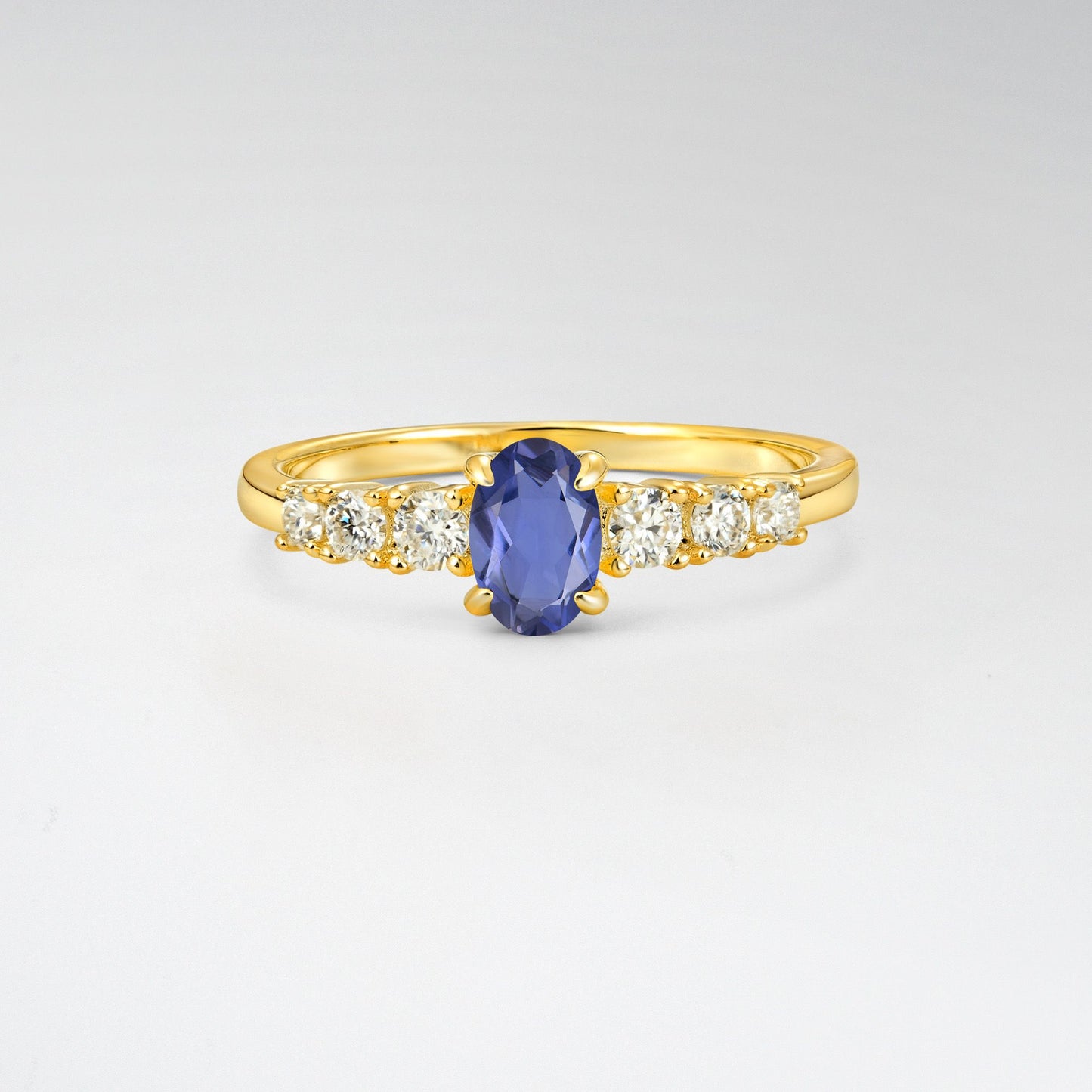 Oval Cut Tanzanite Side Stone Classic Engagement Ring - Additional view