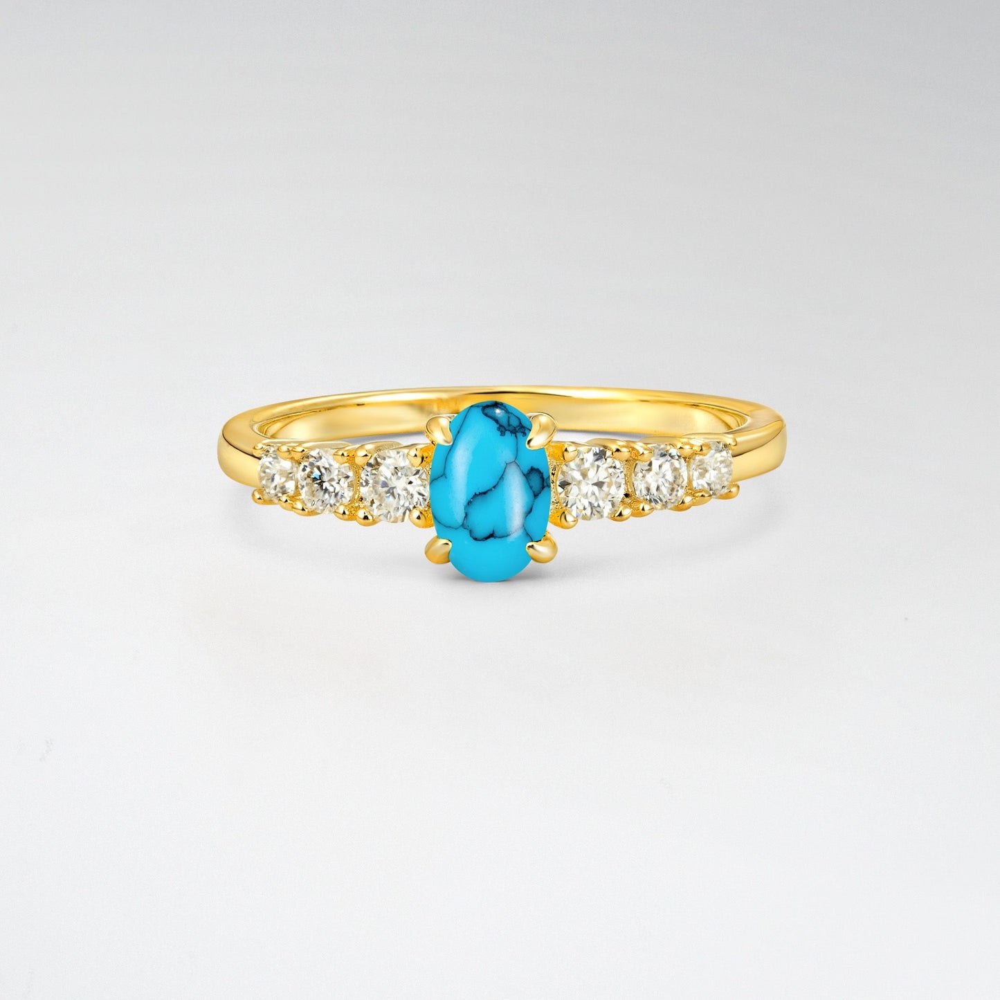 Oval Cut Turquoise Side Stone Classic Engagement Ring - Additional view