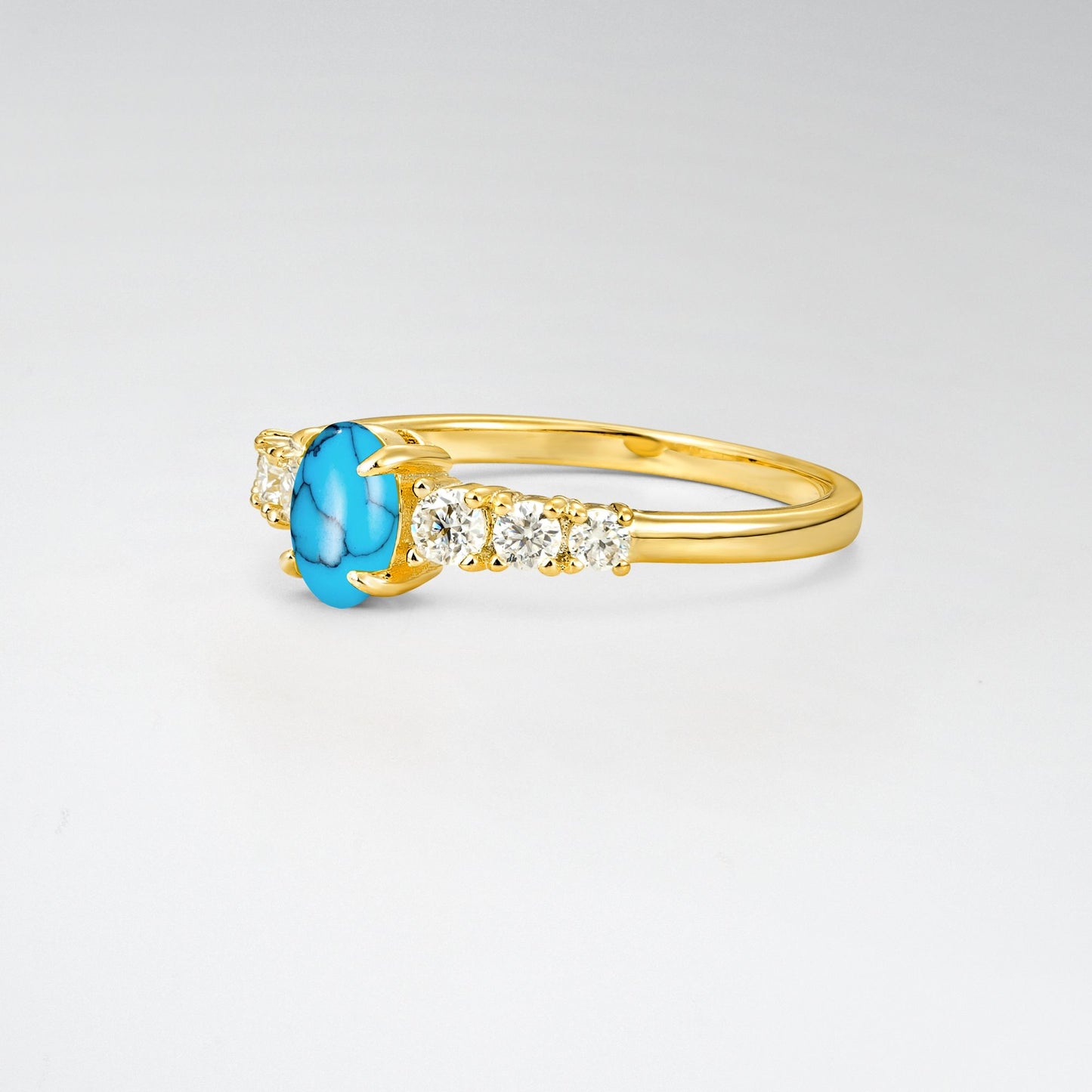 Oval Cut Turquoise Side Stone Classic Engagement Ring - Additional view