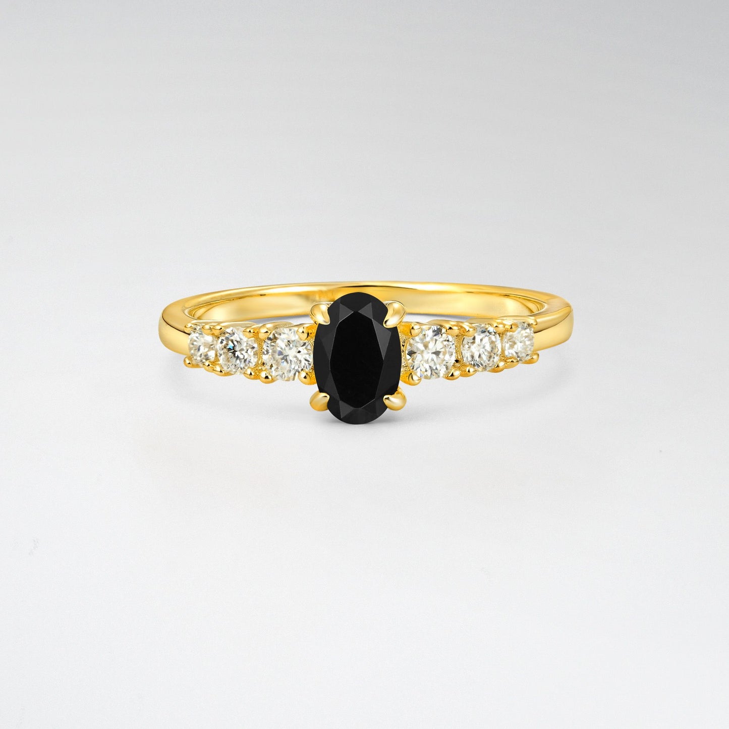 Oval Cut Black Onyx Side Stone Classic Engagement Ring - Additional view