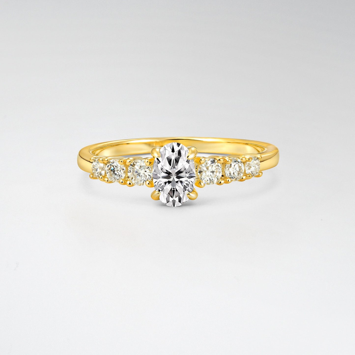 Oval Cut Lab Diamond Side Stone Classic Engagement Ring - Additional view