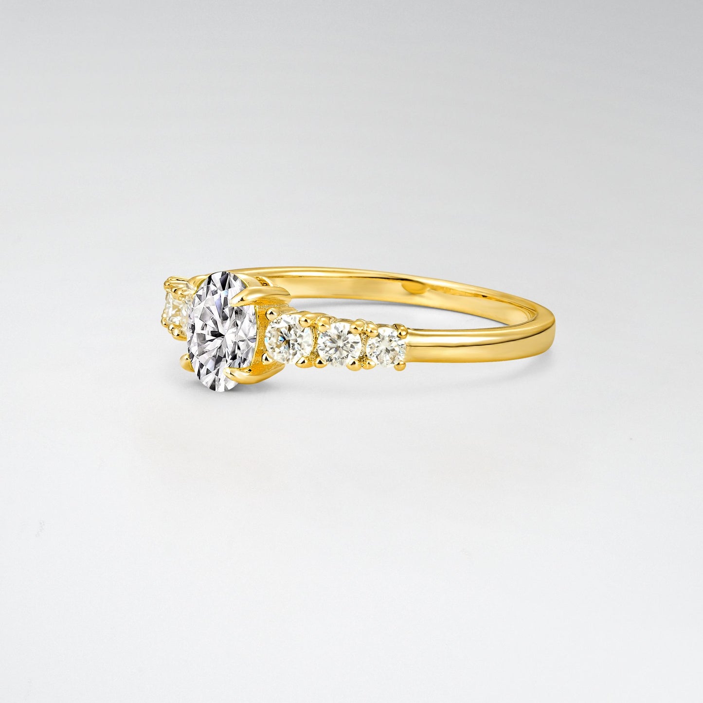 Oval Cut Lab Diamond Side Stone Classic Engagement Ring - Additional view