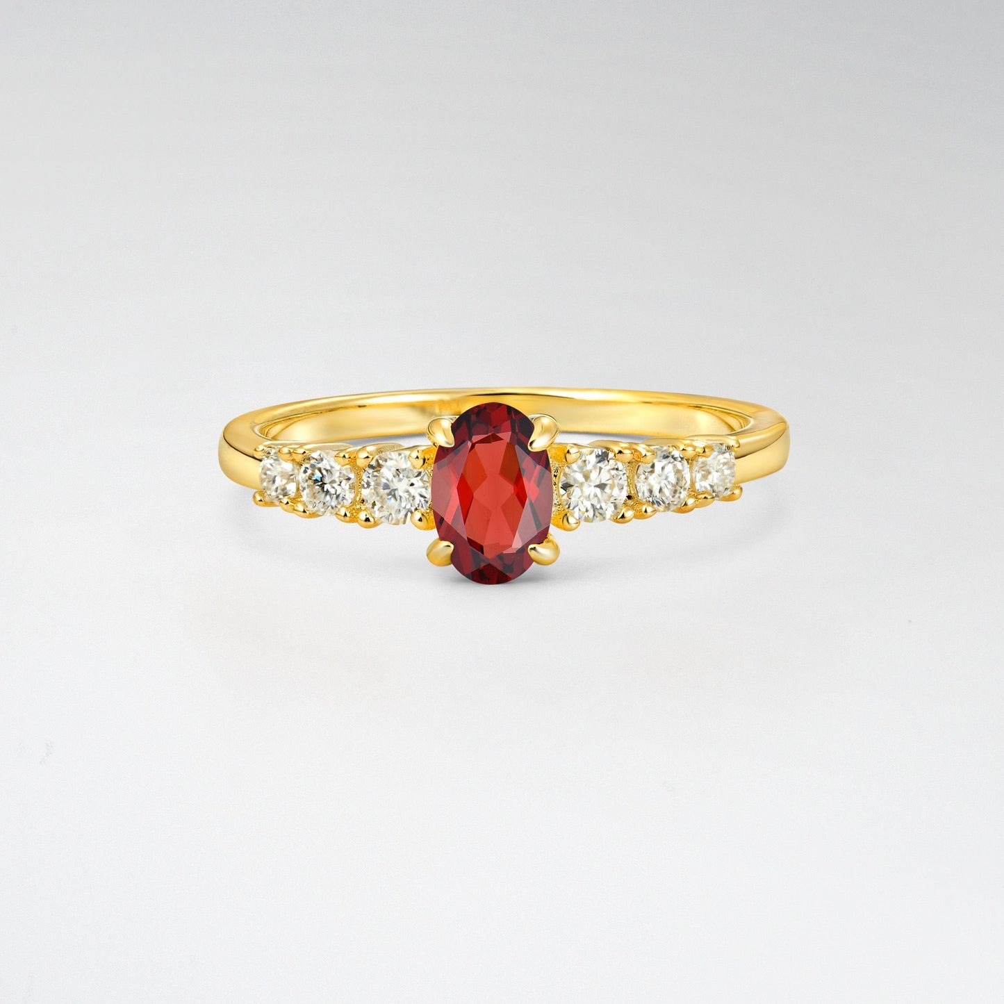 Oval Cut Garnet Side Stone Classic Engagement Ring - Additional view