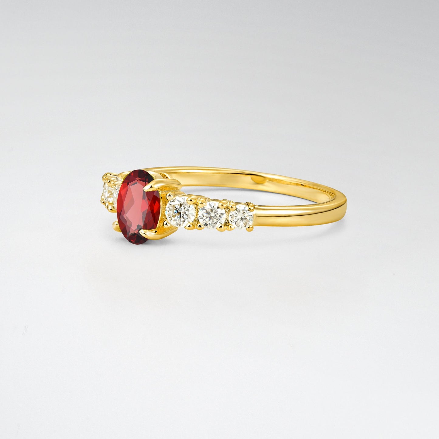 Oval Cut Garnet Side Stone Classic Engagement Ring - Additional view
