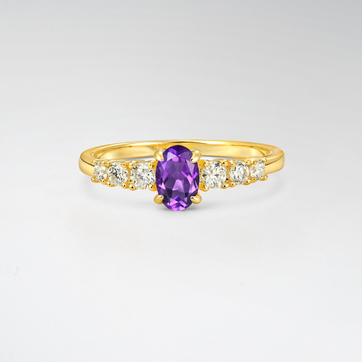 Oval Cut Amethyst Side Stone Classic Engagement Ring - Additional view
