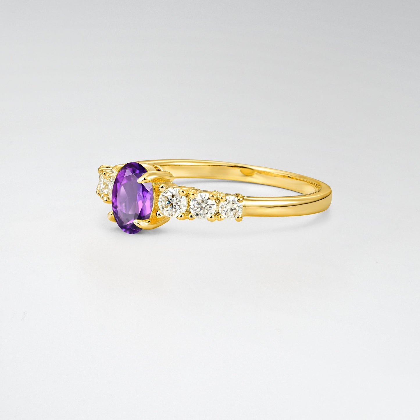 Oval Cut Amethyst Side Stone Classic Engagement Ring - Additional view