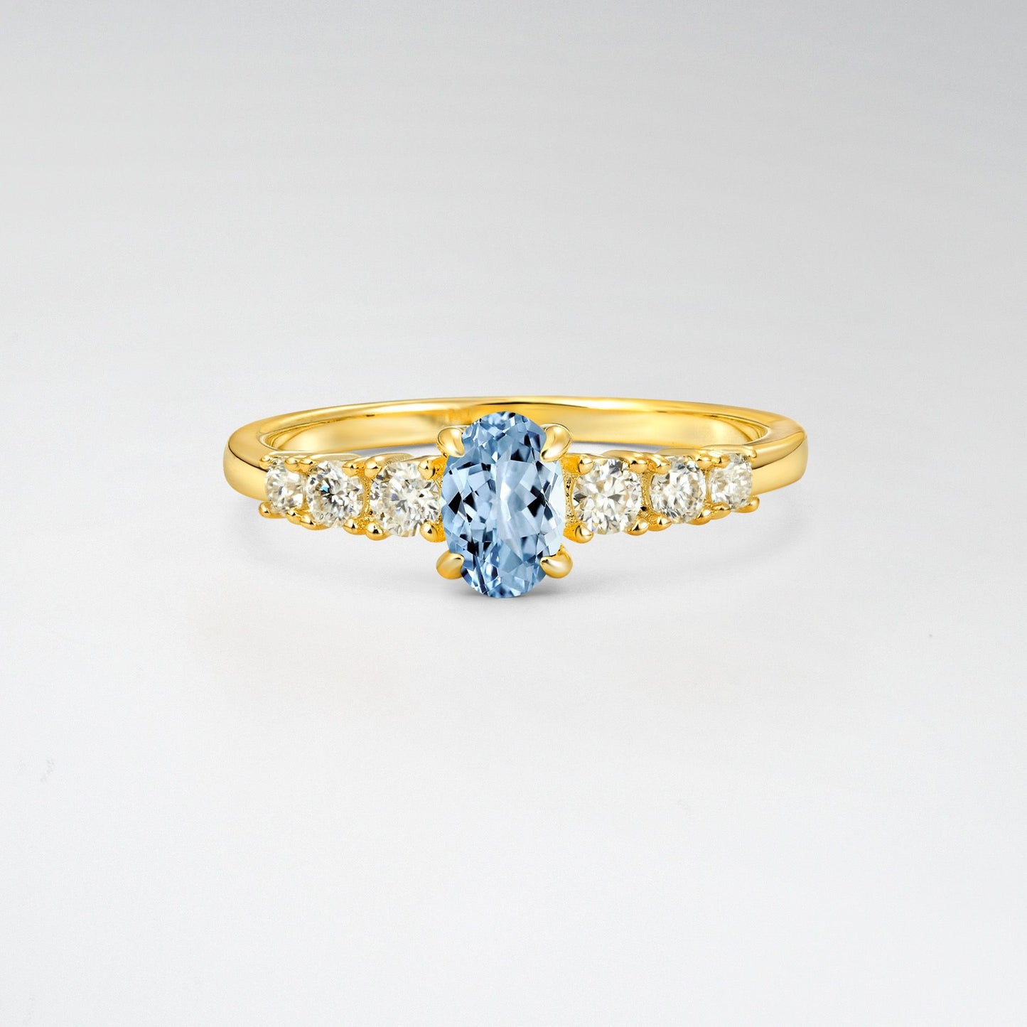 Oval Cut Aquamarine Side Stone Classic Engagement Ring - Additional view