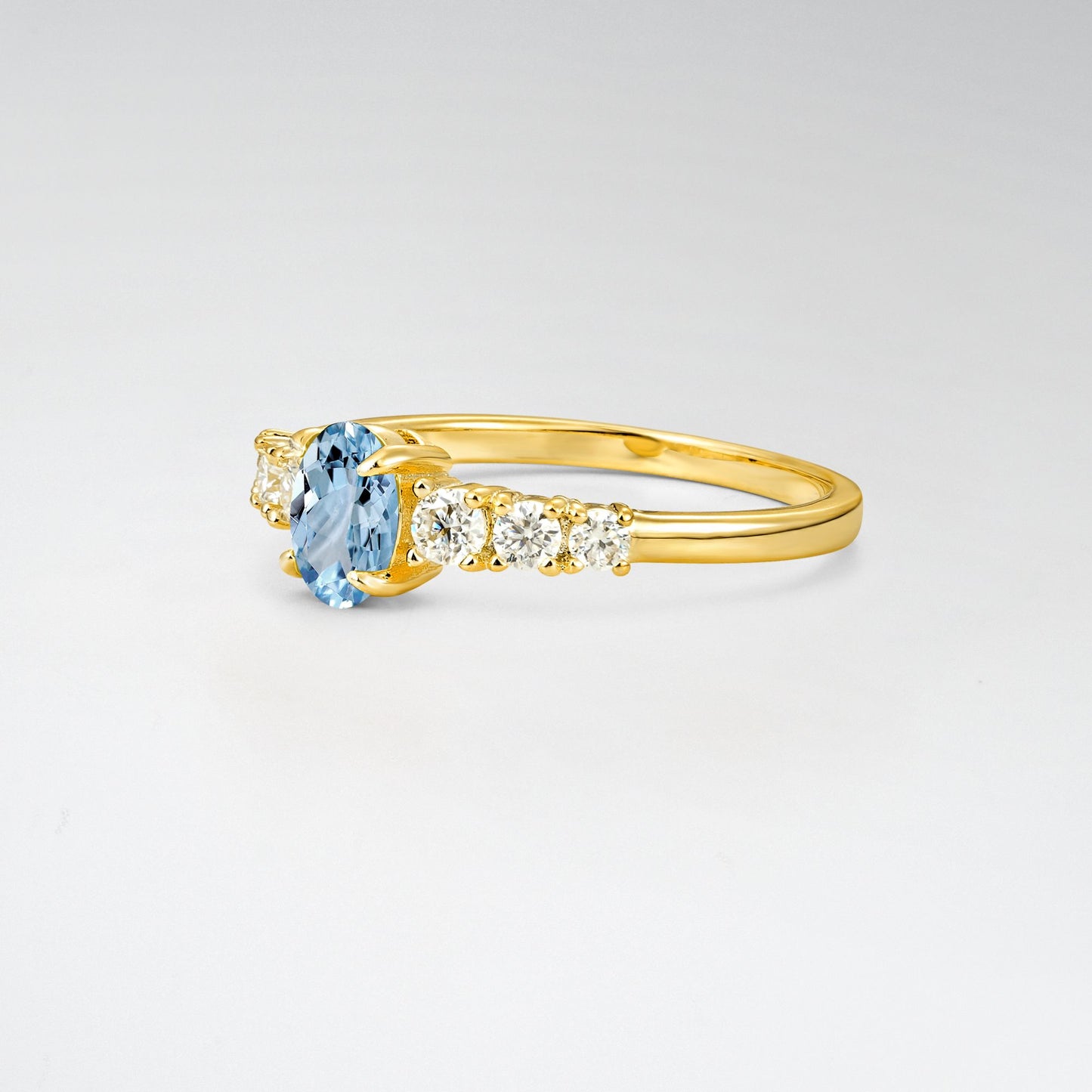 Oval Cut Aquamarine Side Stone Classic Engagement Ring - Additional view