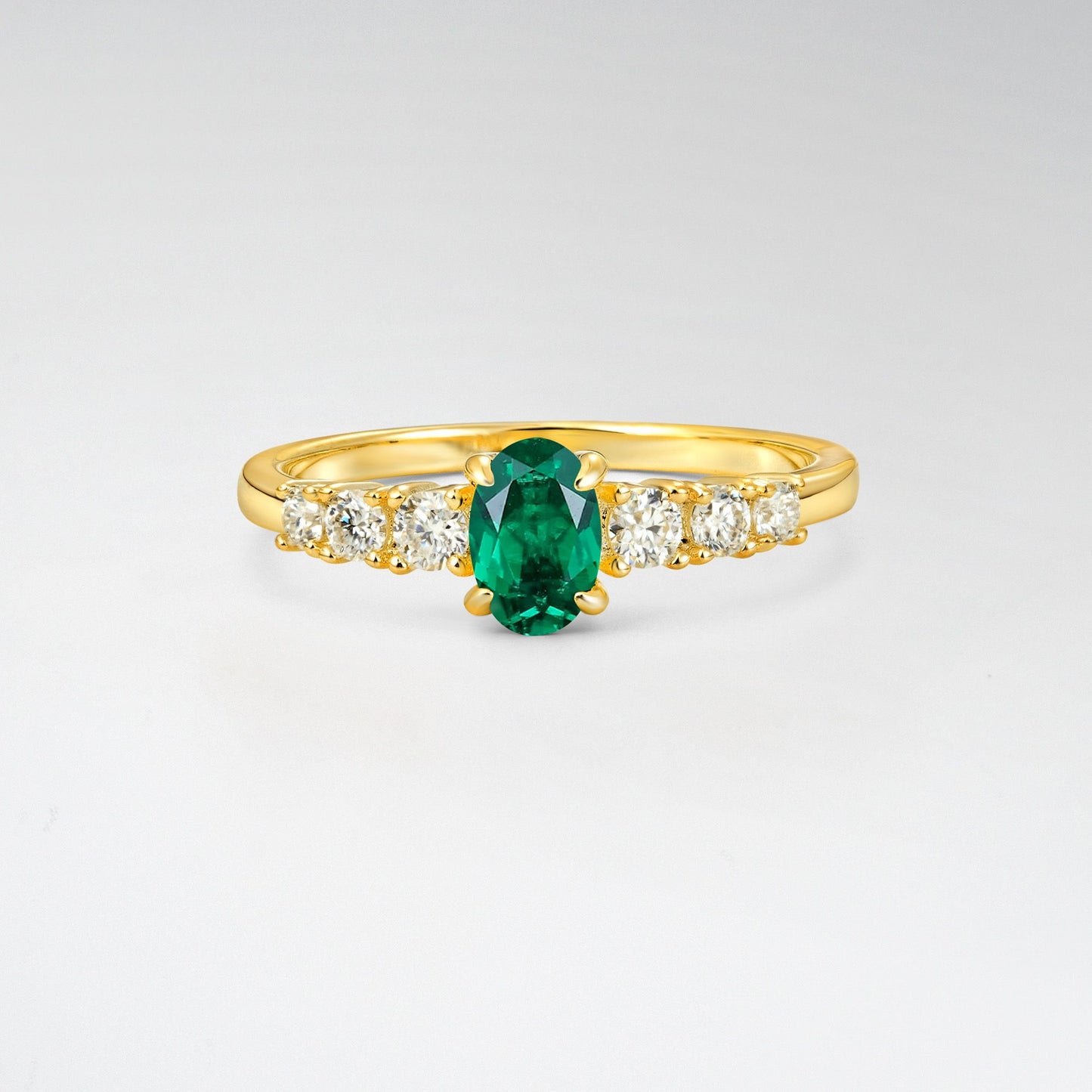 Oval Cut Emerald Side Stone Classic Engagement Ring - Additional view