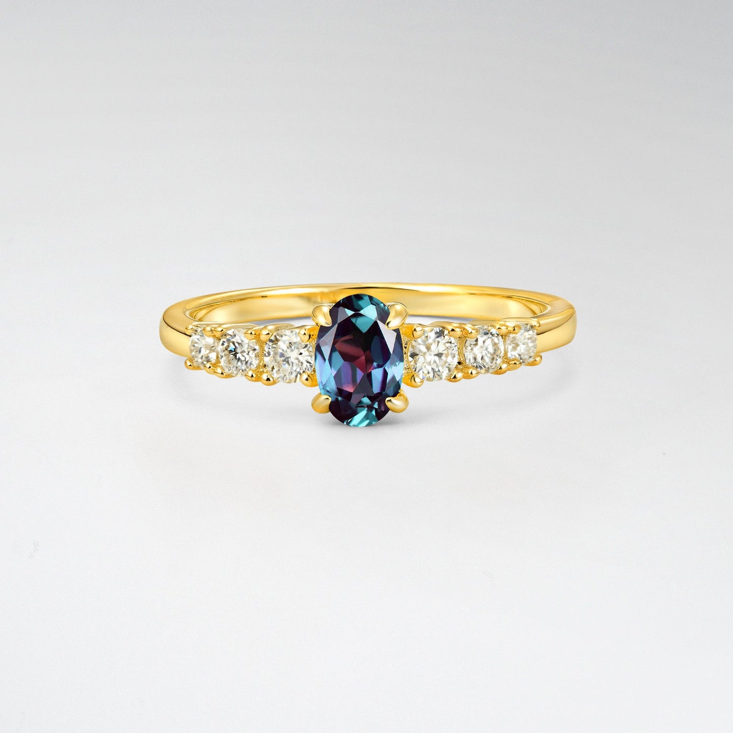 Oval Cut Alexandrite Side Stone Classic Engagement Ring - Additional view