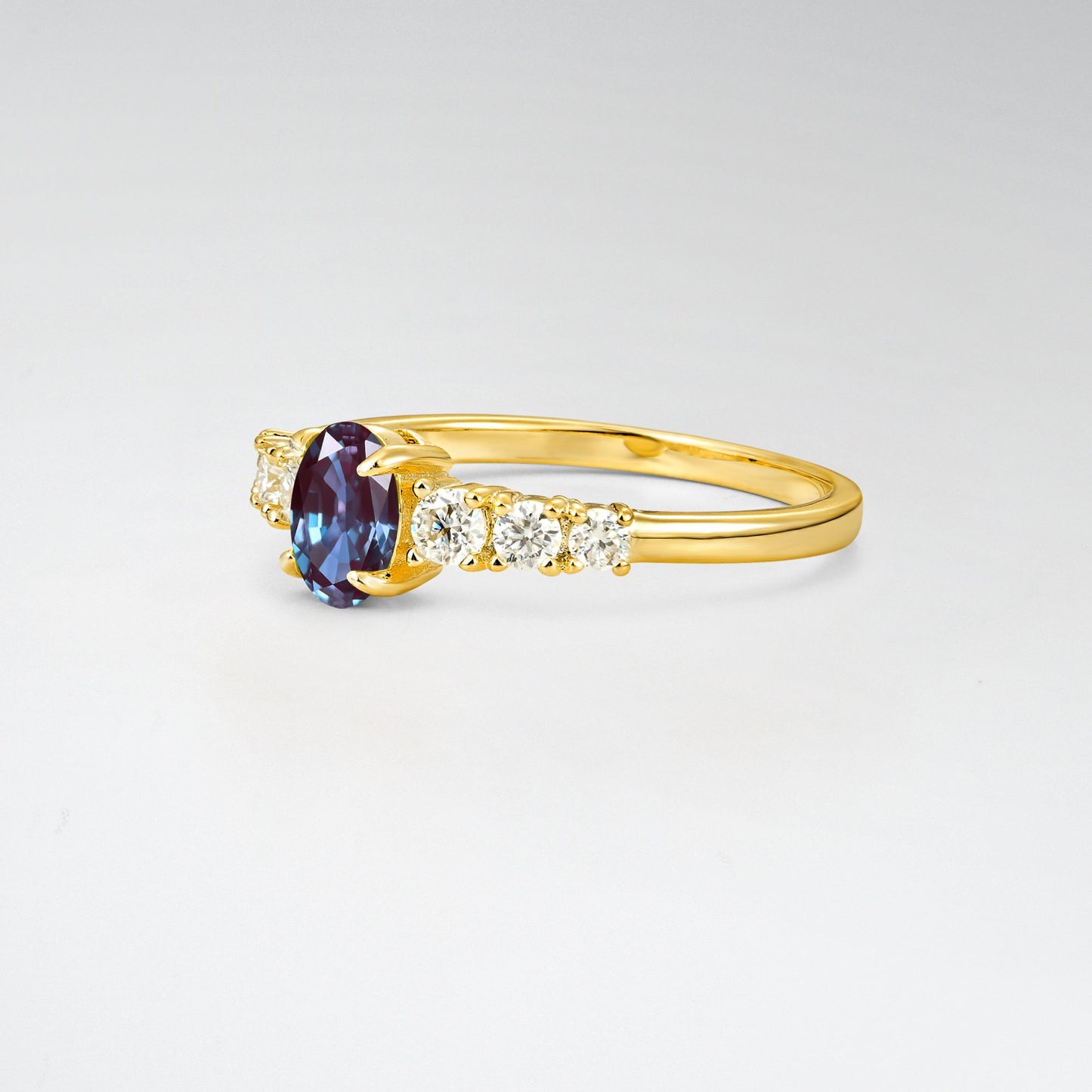 Oval Cut Alexandrite Side Stone Classic Engagement Ring - Additional view