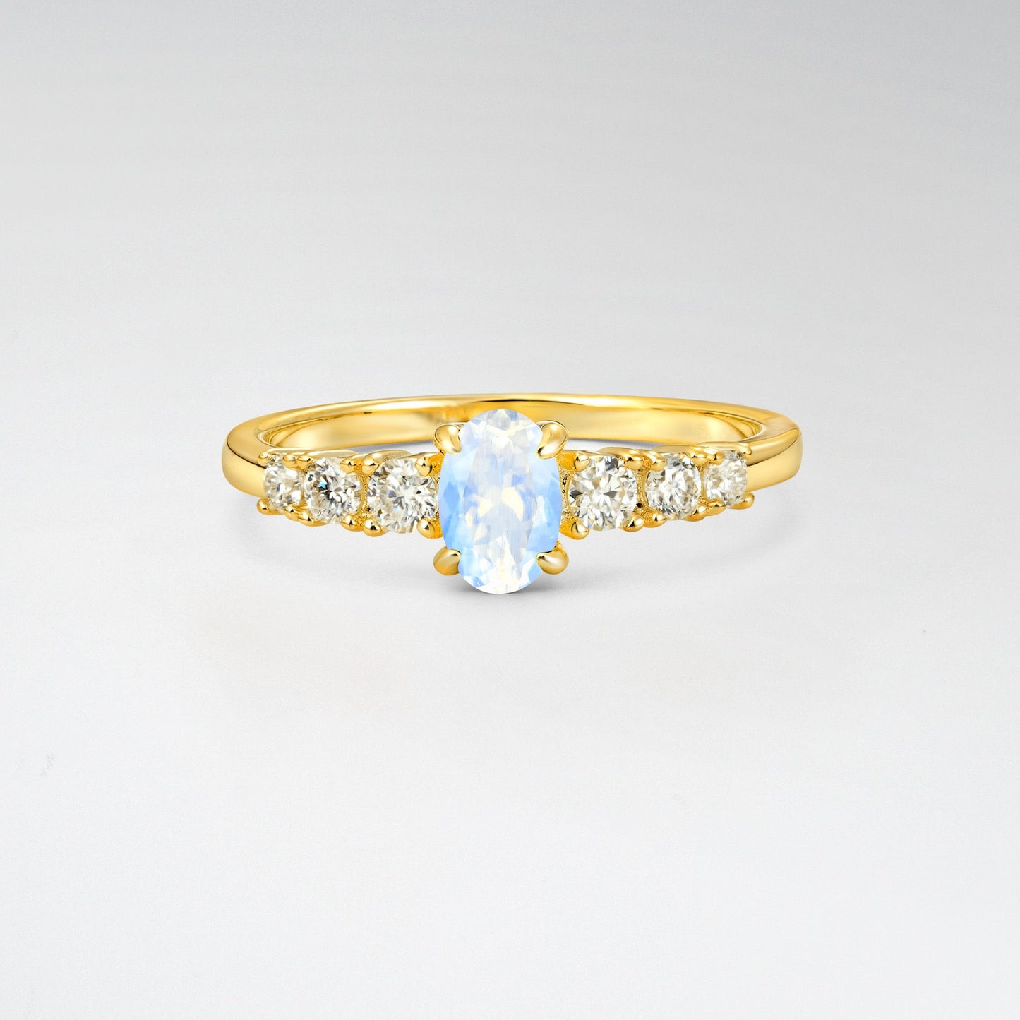 Oval Cut Moonstone Side Stone Classic Engagement Ring - Additional view