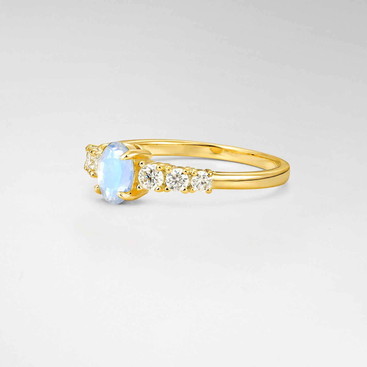 Oval Cut Moonstone Side Stone Classic Engagement Ring - Additional view