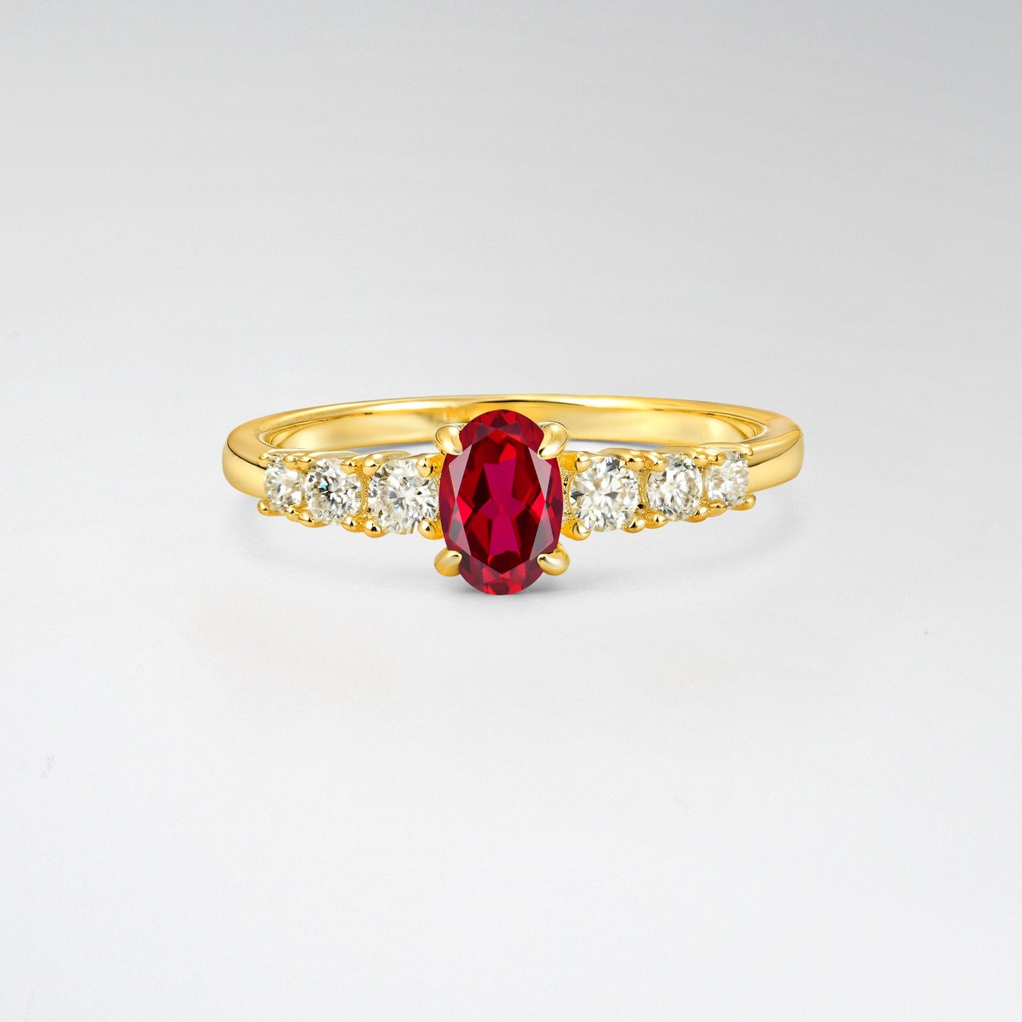 Oval Cut Ruby Side Stone Classic Engagement Ring - Additional view