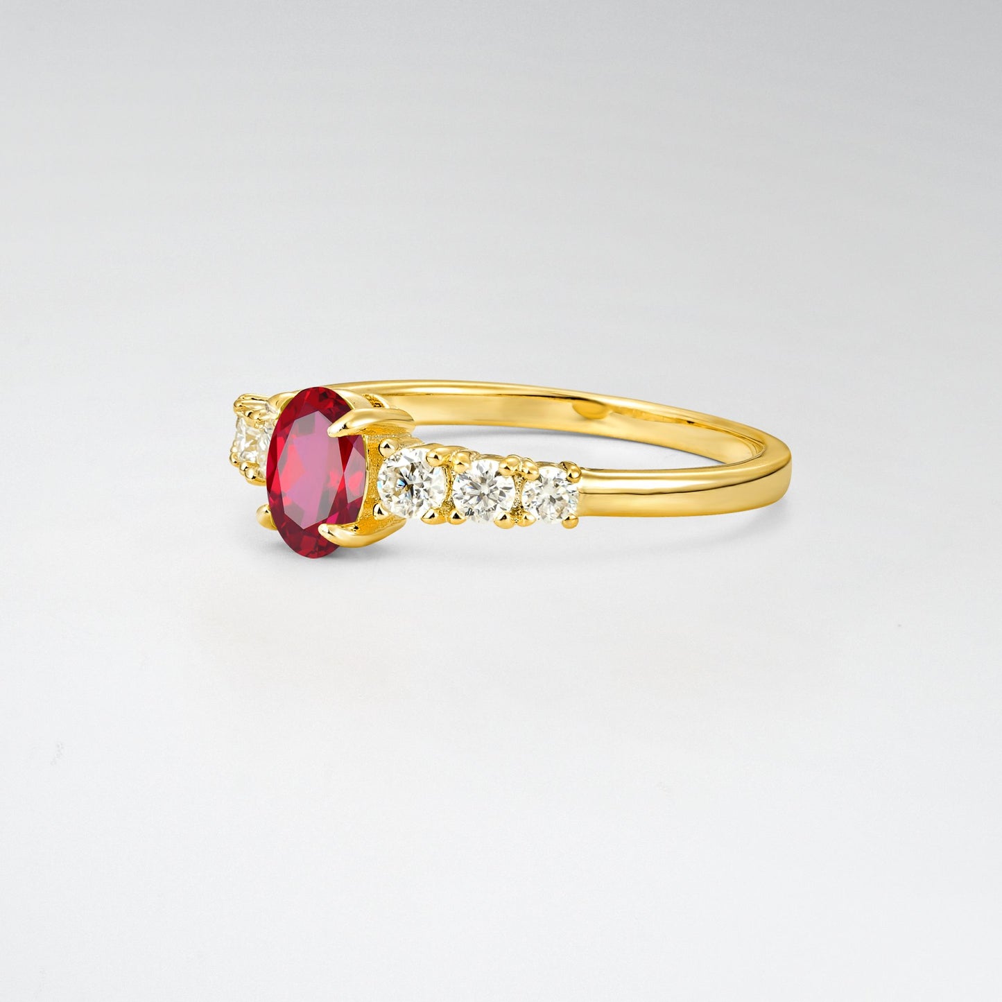 Oval Cut Ruby Side Stone Classic Engagement Ring - Additional view