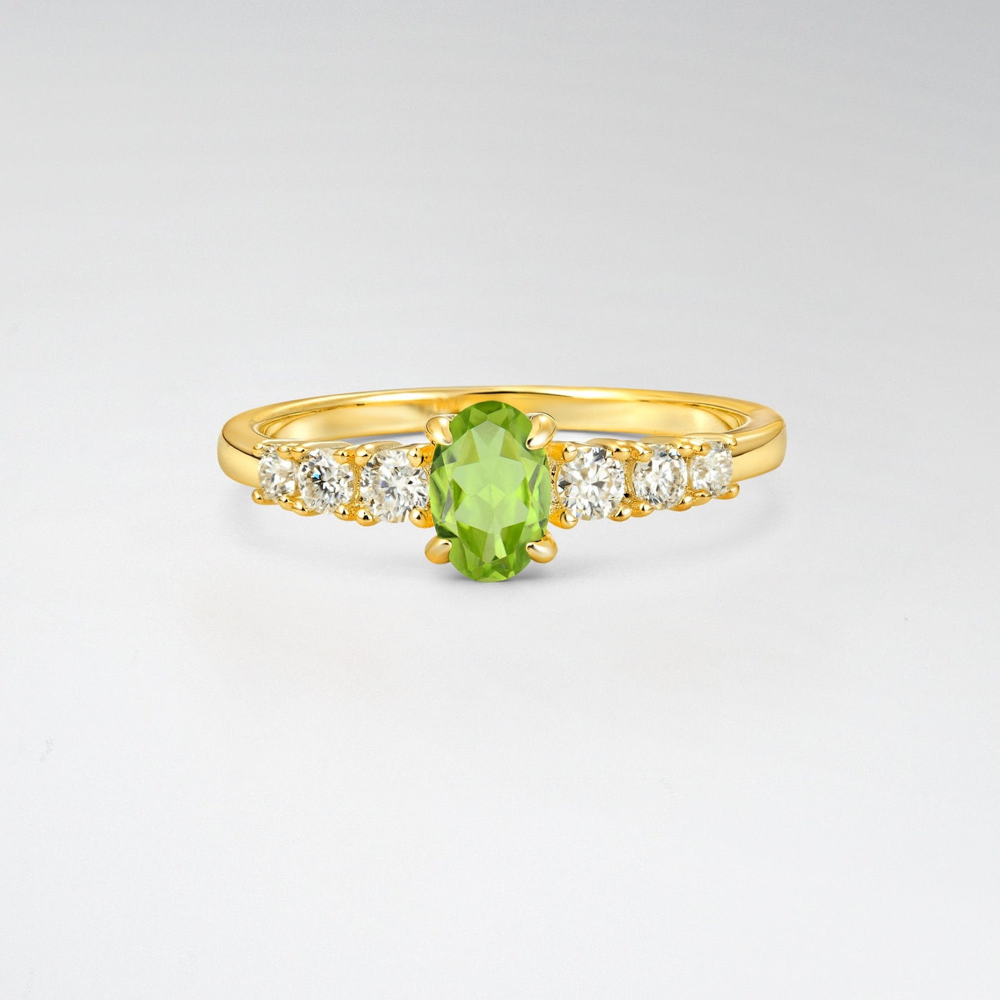 Oval Cut Peridot Side Stone Classic Engagement Ring - Additional view