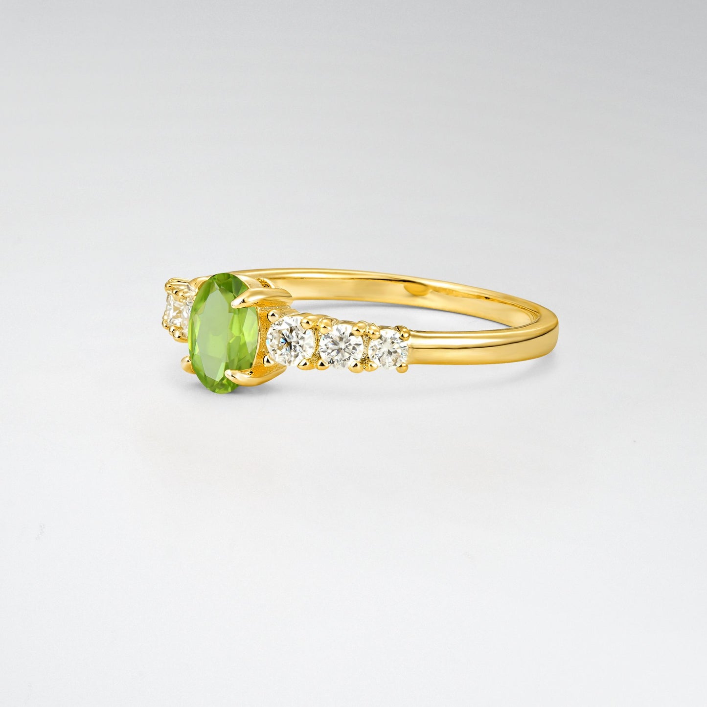 Oval Cut Peridot Side Stone Classic Engagement Ring - Additional view
