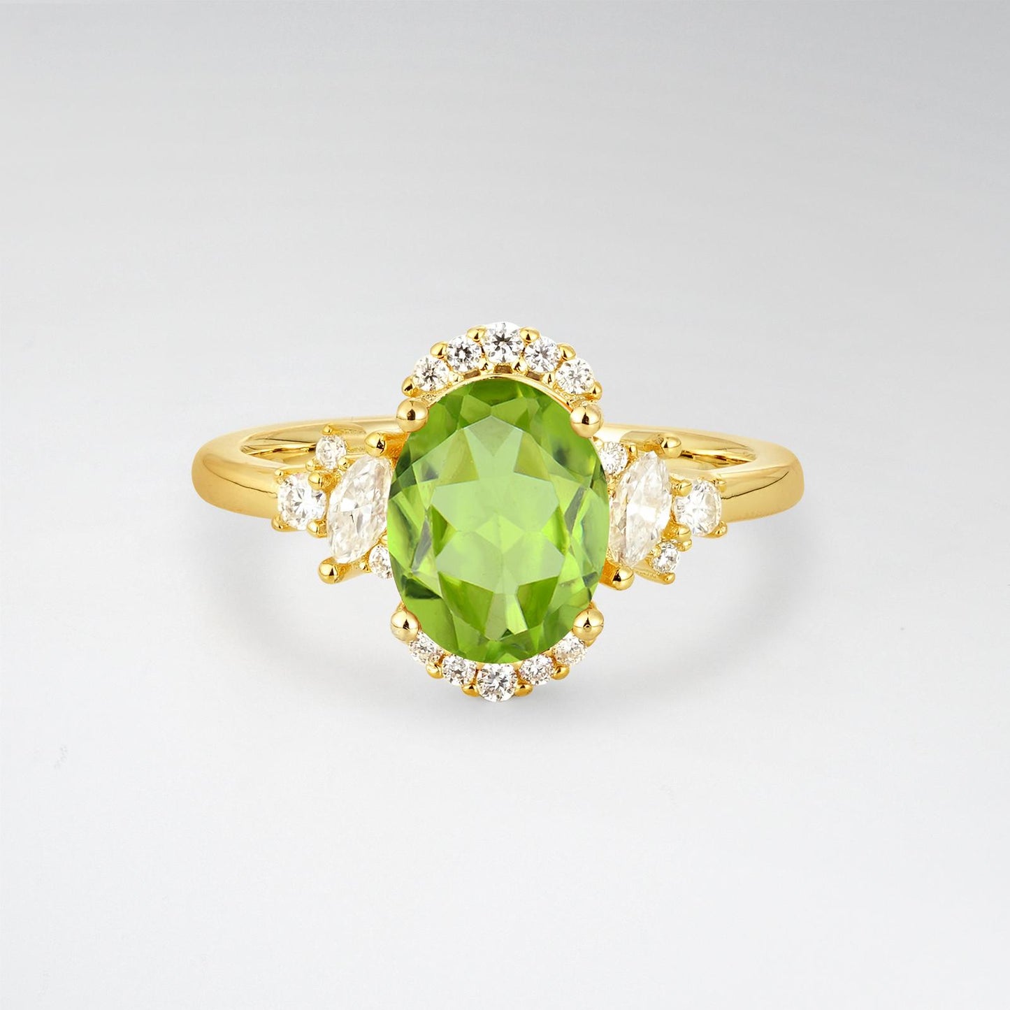 Oval Cut Peridot Side Stone Engagement Ring - Additional view