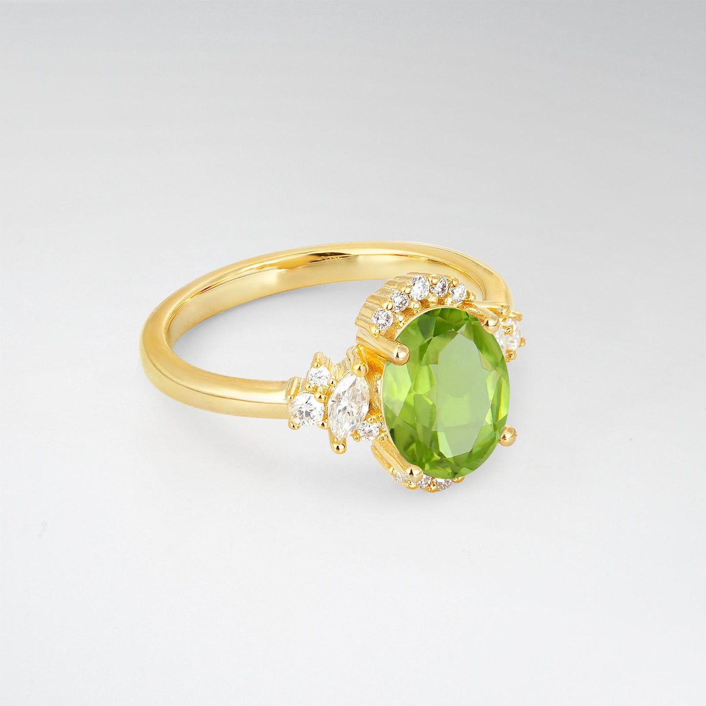 Oval Cut Peridot Side Stone Engagement Ring - Additional view