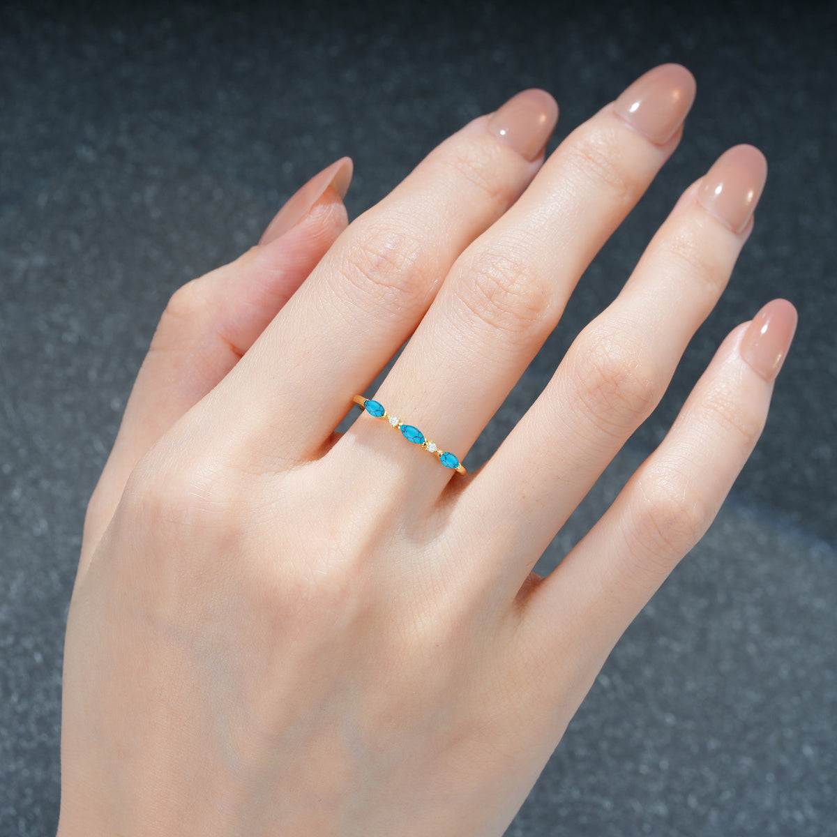 Marquise Trio Turquoise Women's Wedding Band - Additional view