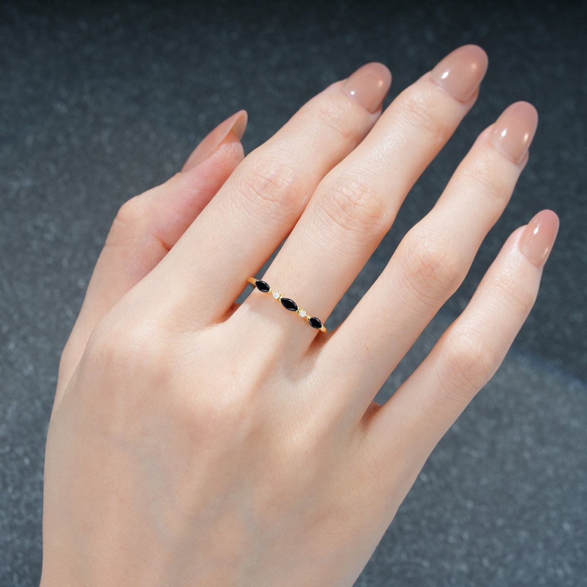 Marquise Trio Black Onyx Women's Wedding Band - Additional view