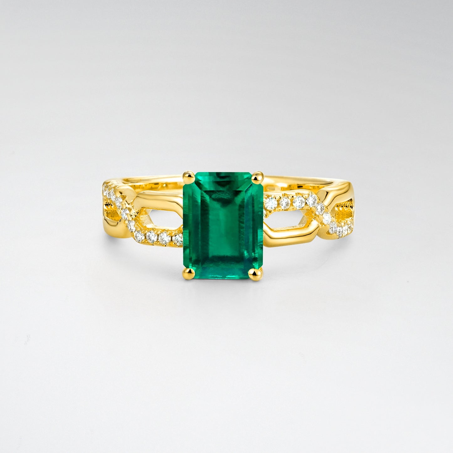 Modern Emerald Cut Emerald Engagement Ring with Intertwining Pave - Additional view