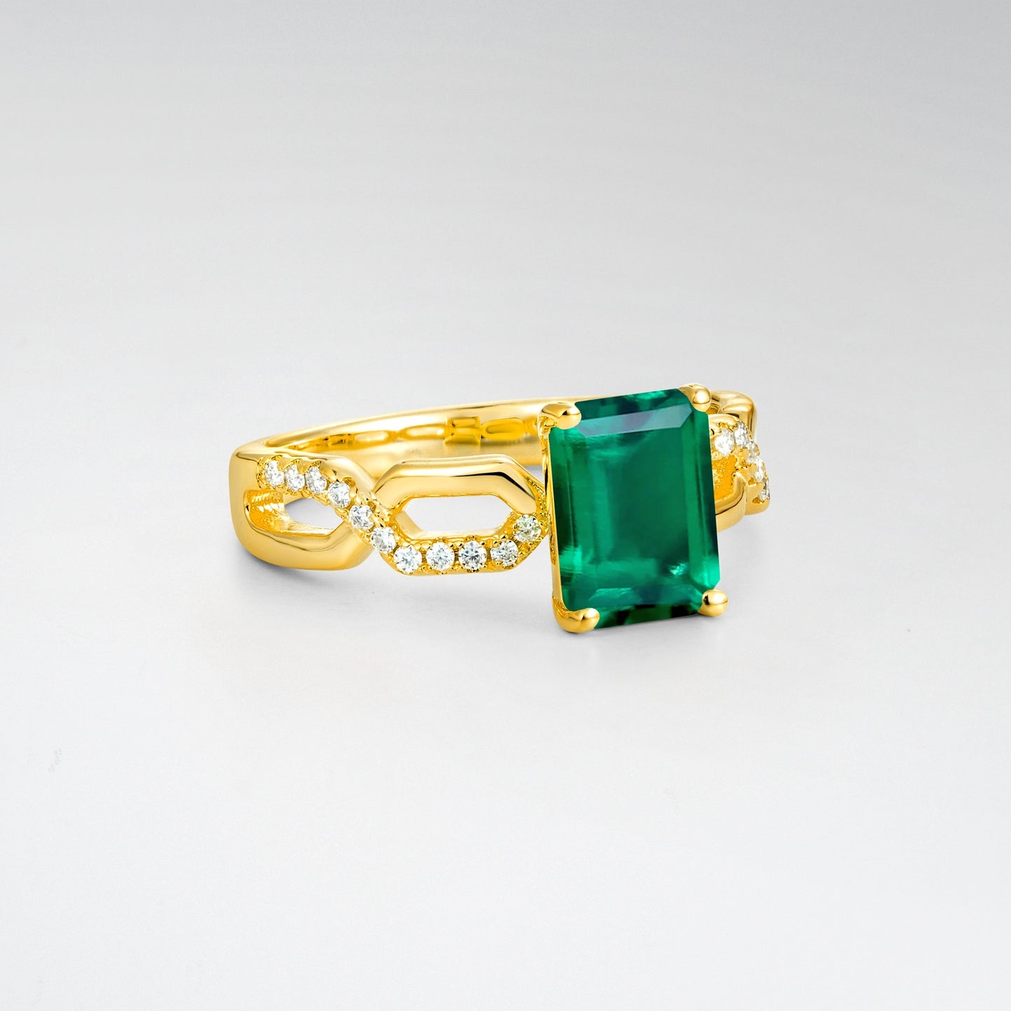 Modern Emerald Cut Emerald Engagement Ring with Intertwining Pave - Additional view